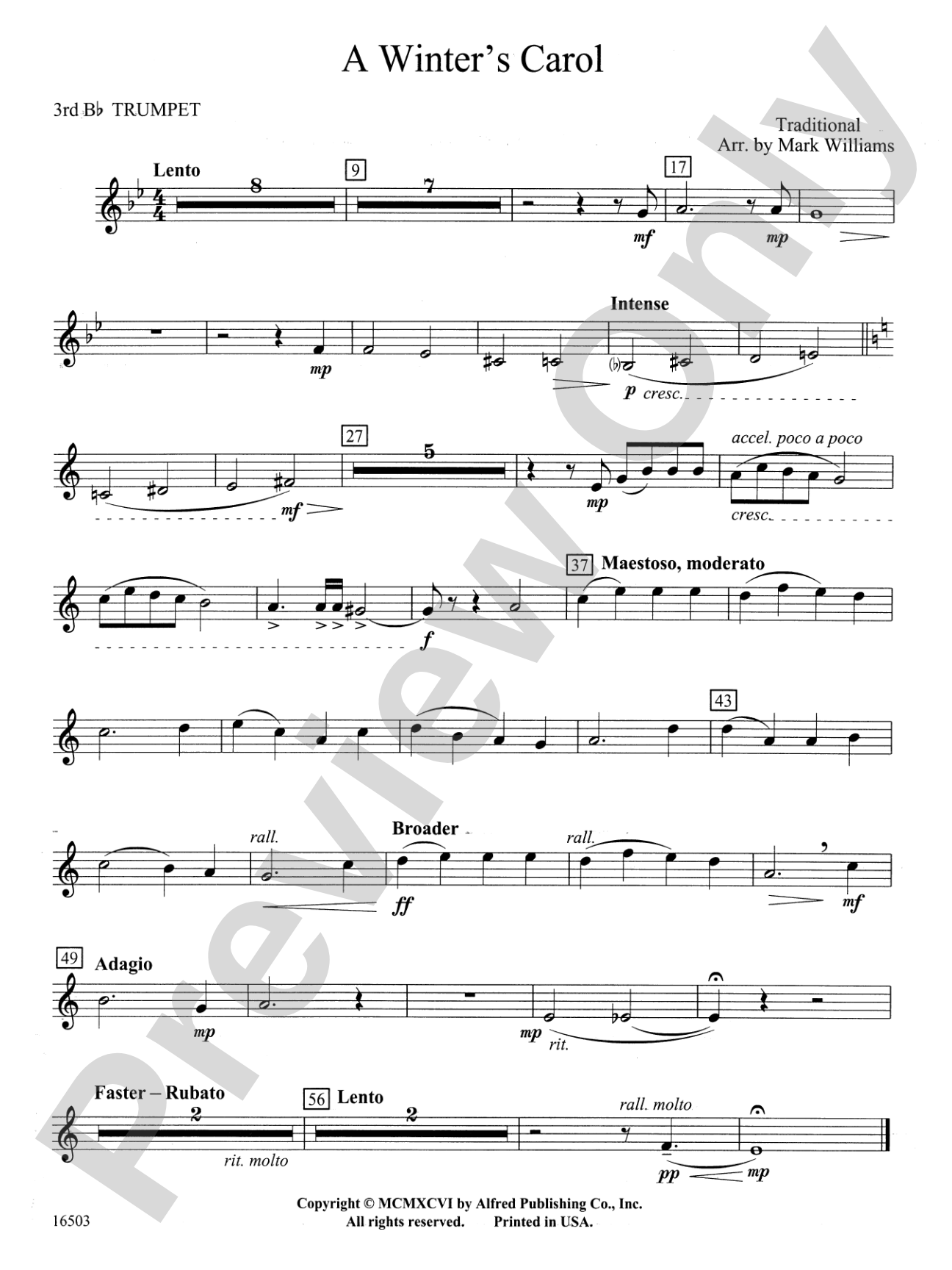 A Winter's Carol: 3rd B-flat Trumpet