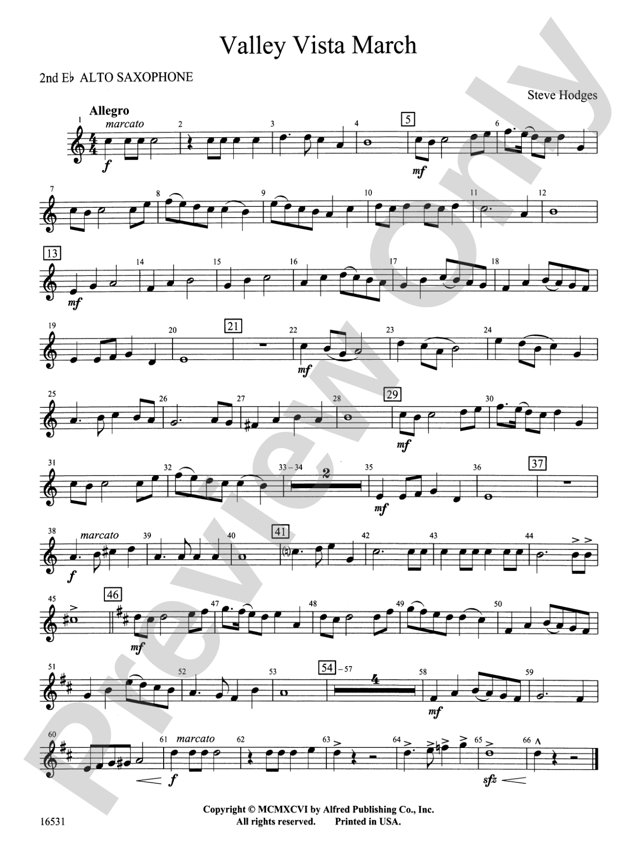 Valley Vista March: 2nd E-flat Alto Saxophone