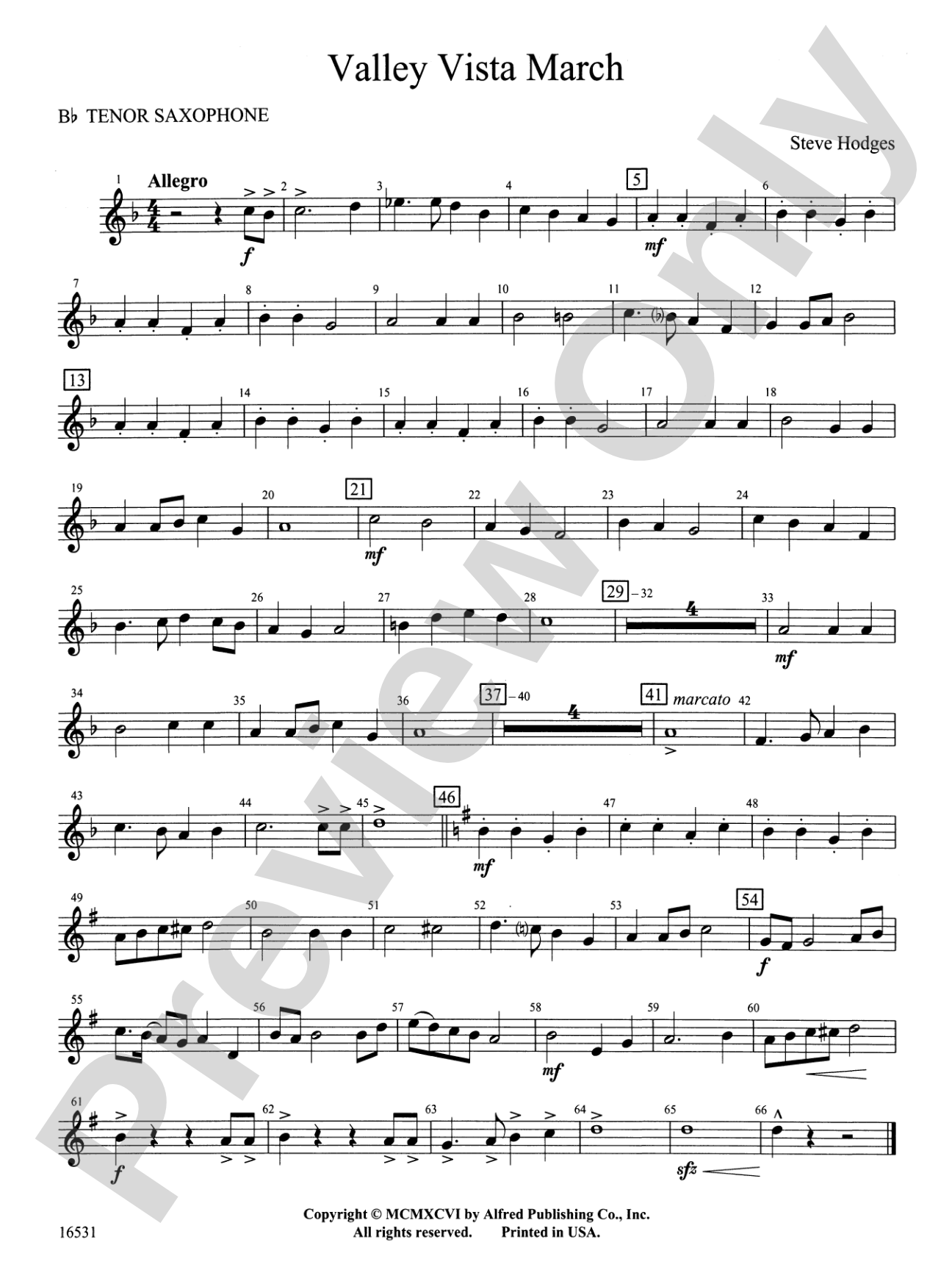 Valley Vista March: B-flat Tenor Saxophone