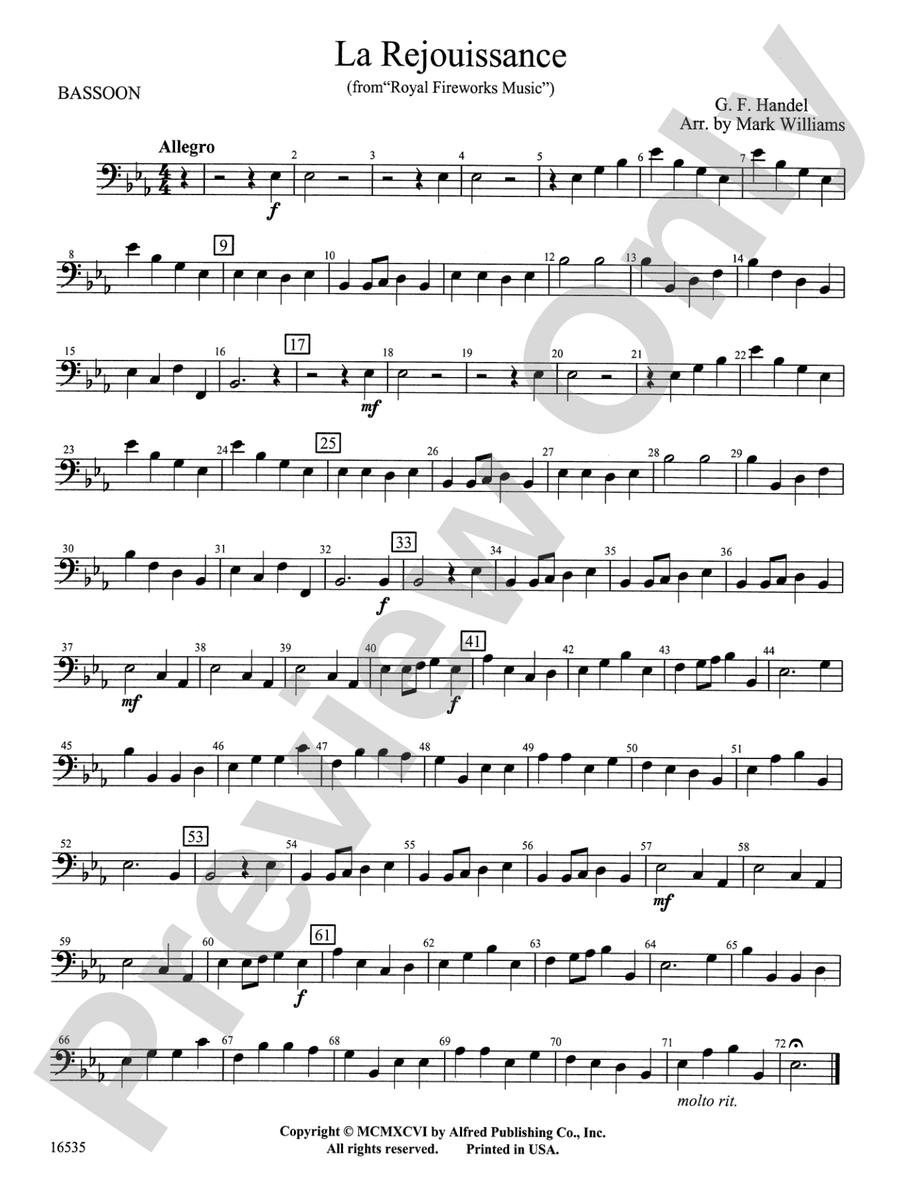 La Rejouissance from Royal Fireworks Music: Bassoon