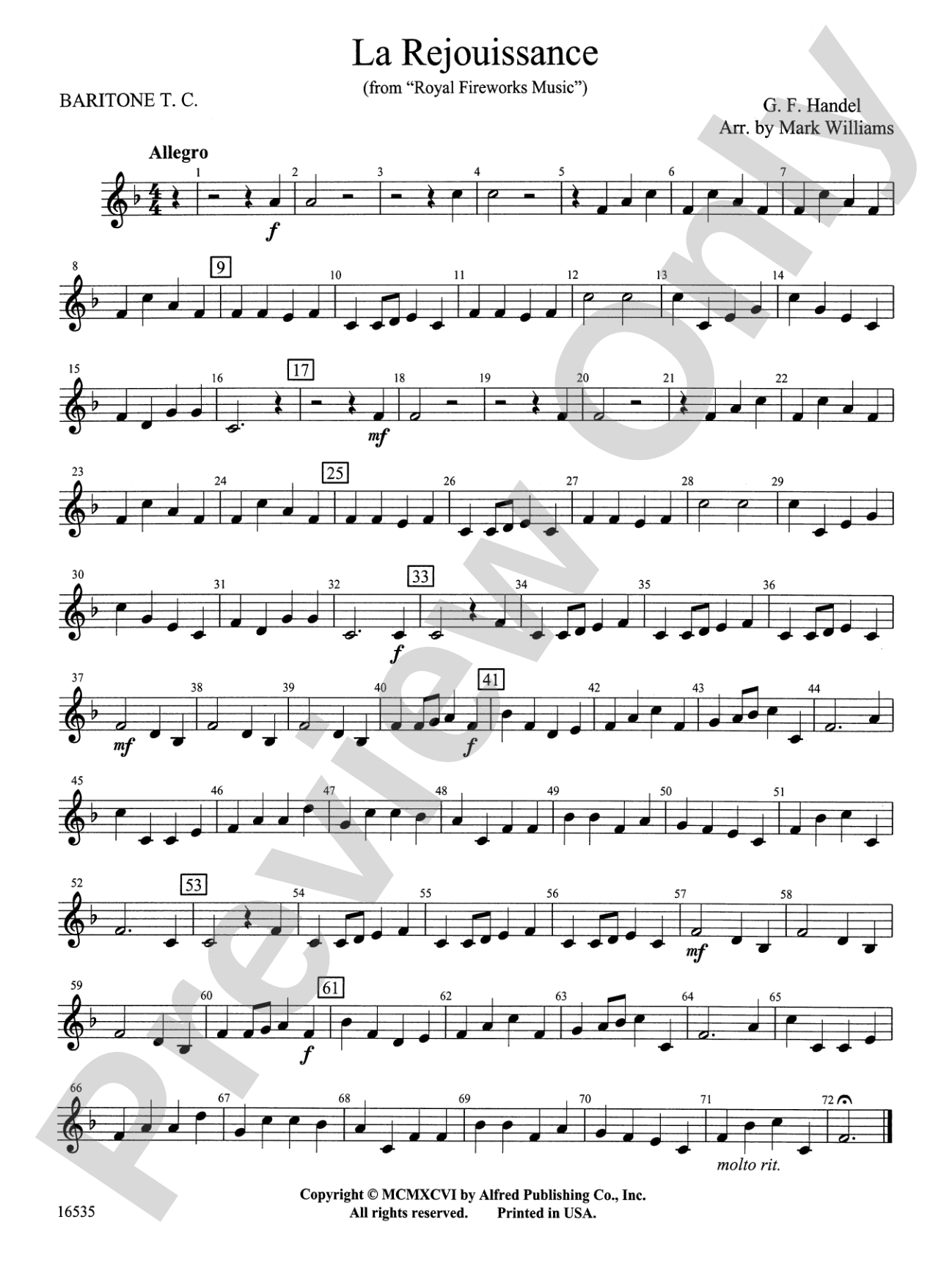 La Rejouissance from Royal Fireworks Music: Baritone T.C.