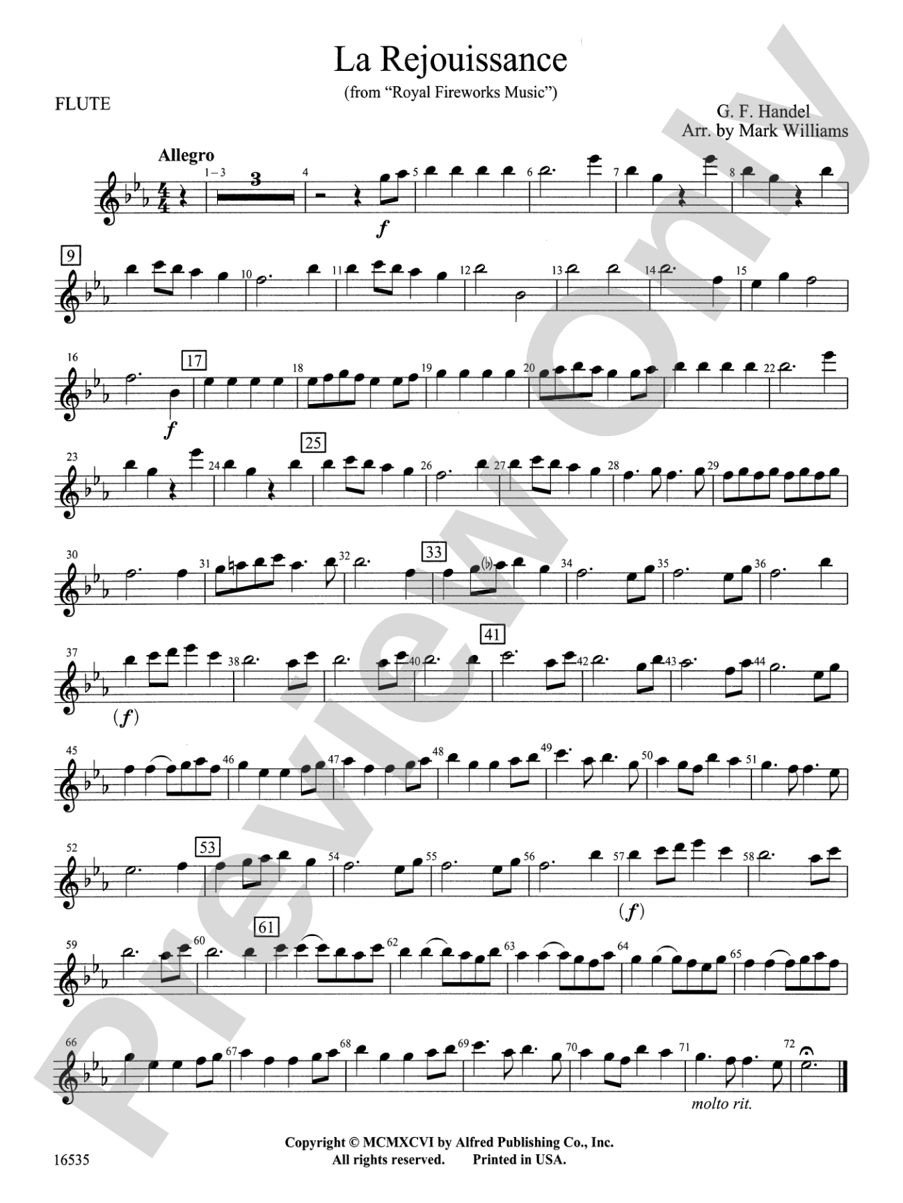 La Rejouissance from Royal Fireworks Music: Flute
