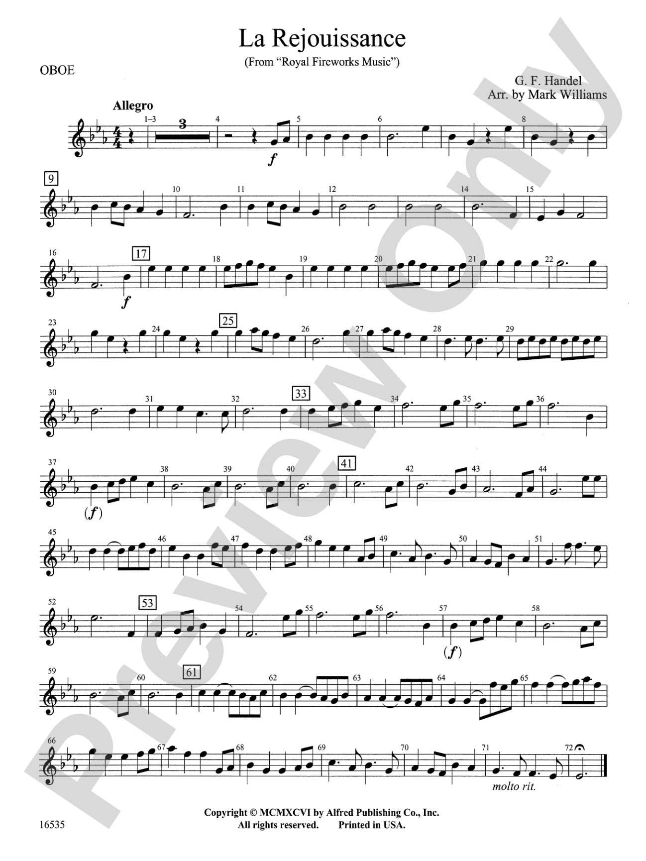 La Rejouissance from Royal Fireworks Music: Oboe