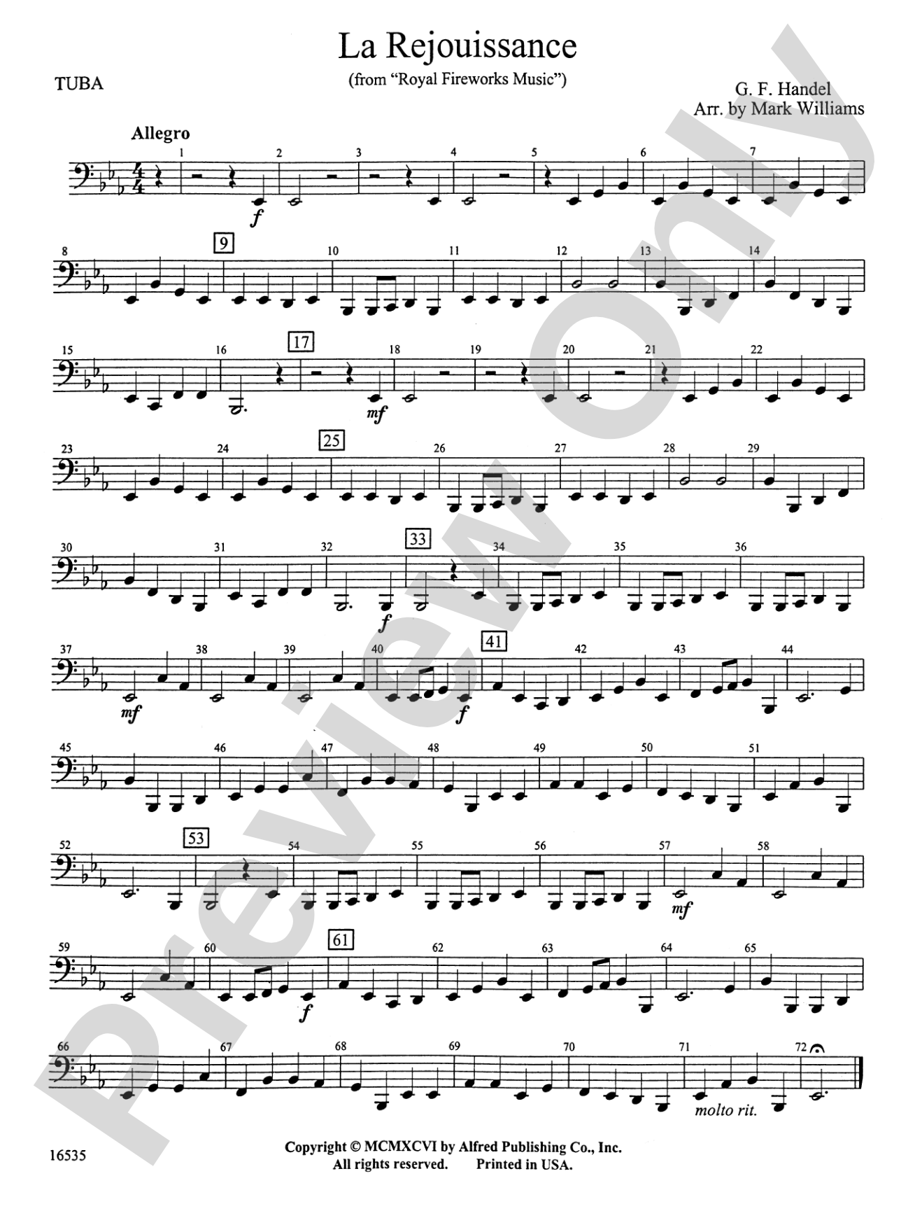 La Rejouissance from Royal Fireworks Music: Tuba