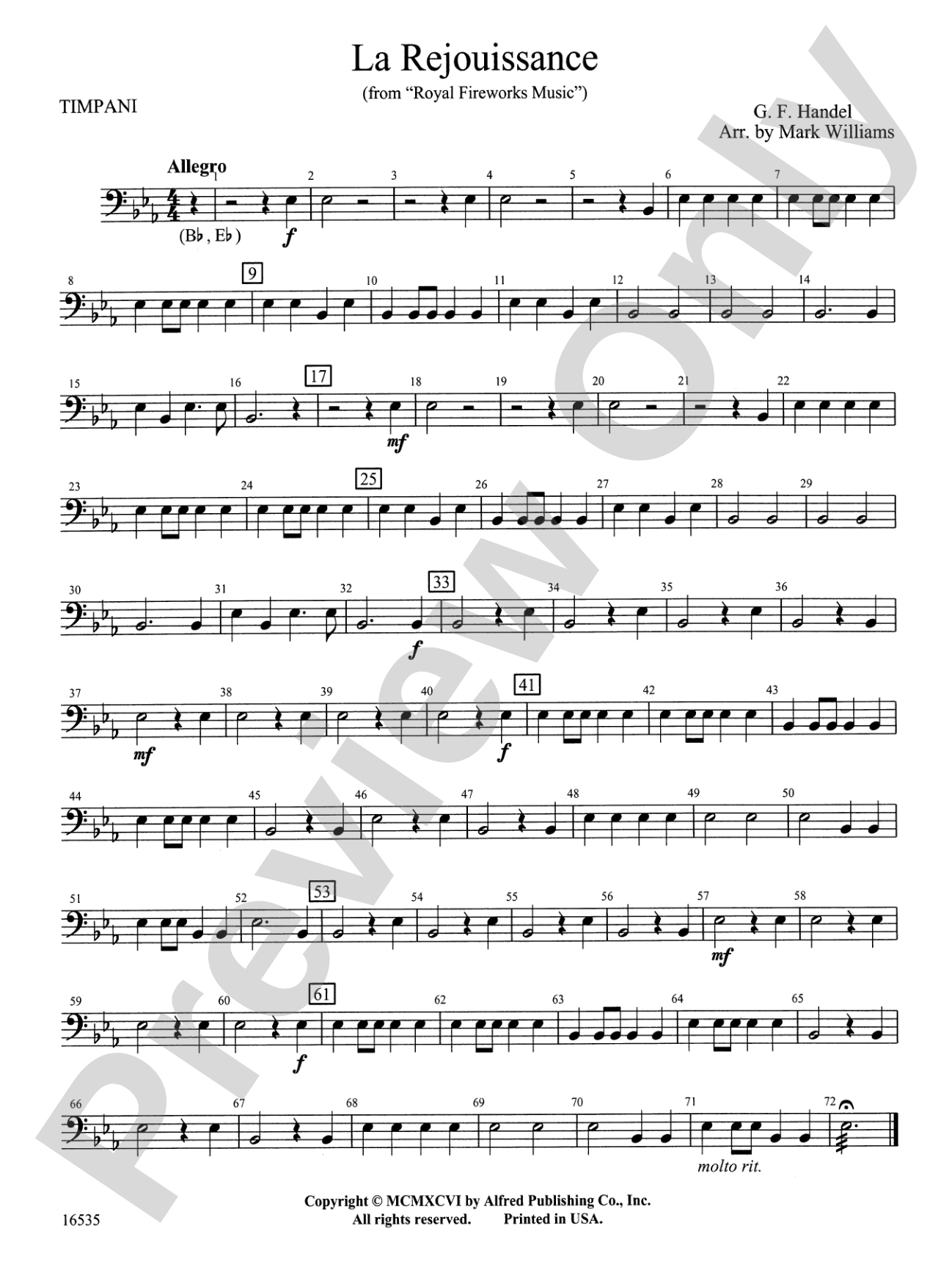 La Rejouissance from Royal Fireworks Music: Timpani