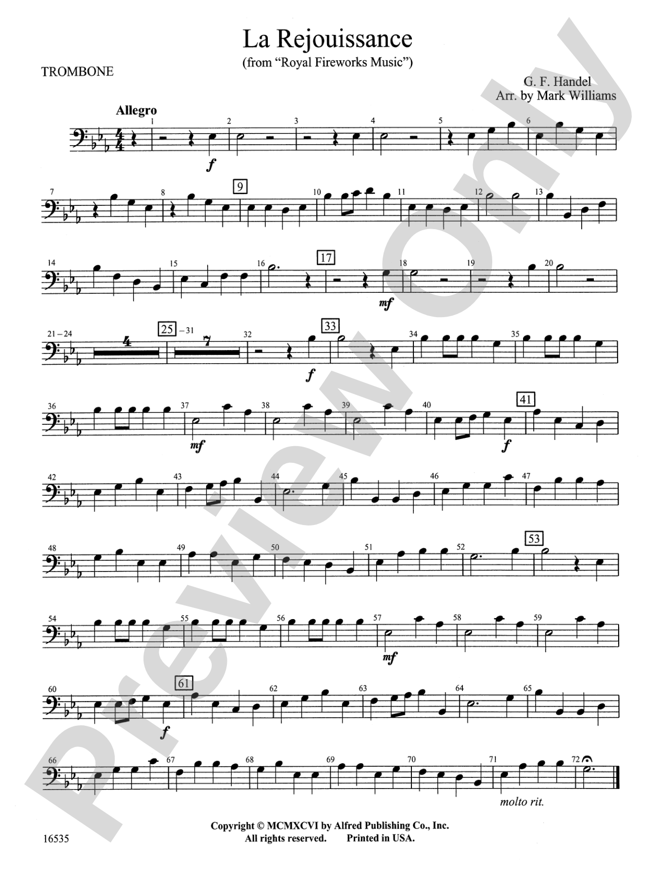 La Rejouissance from Royal Fireworks Music: 1st Trombone