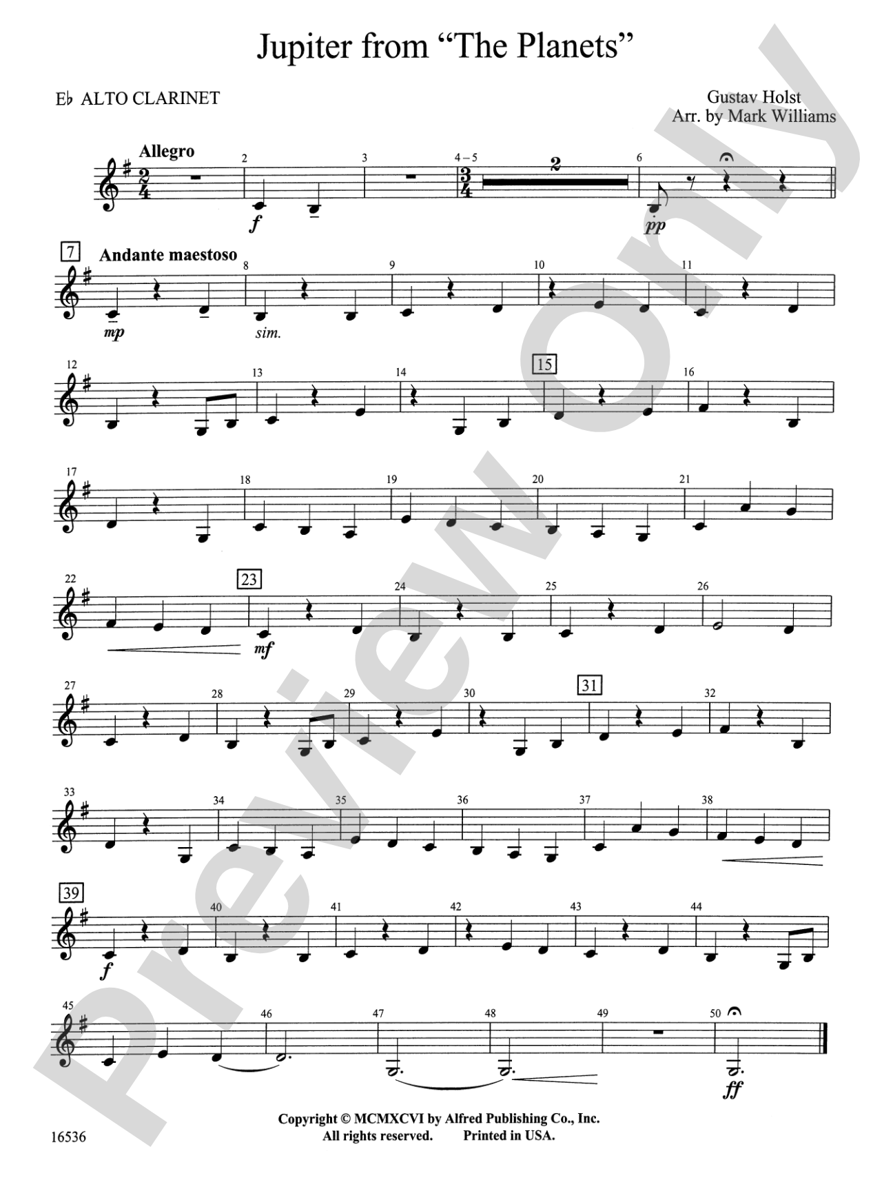 Jupiter from "The Planets": E-flat Alto Clarinet