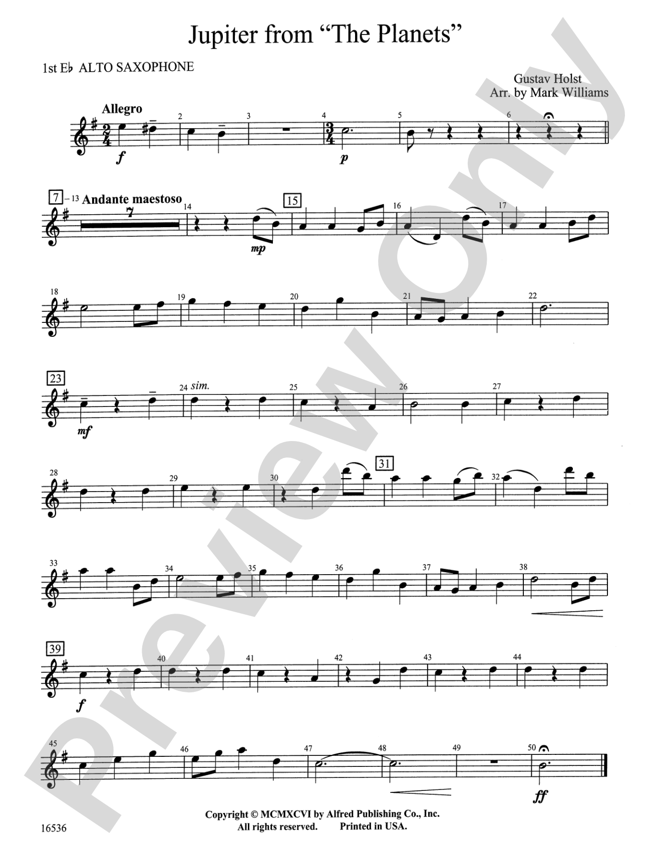 Jupiter from "The Planets": E-flat Alto Saxophone