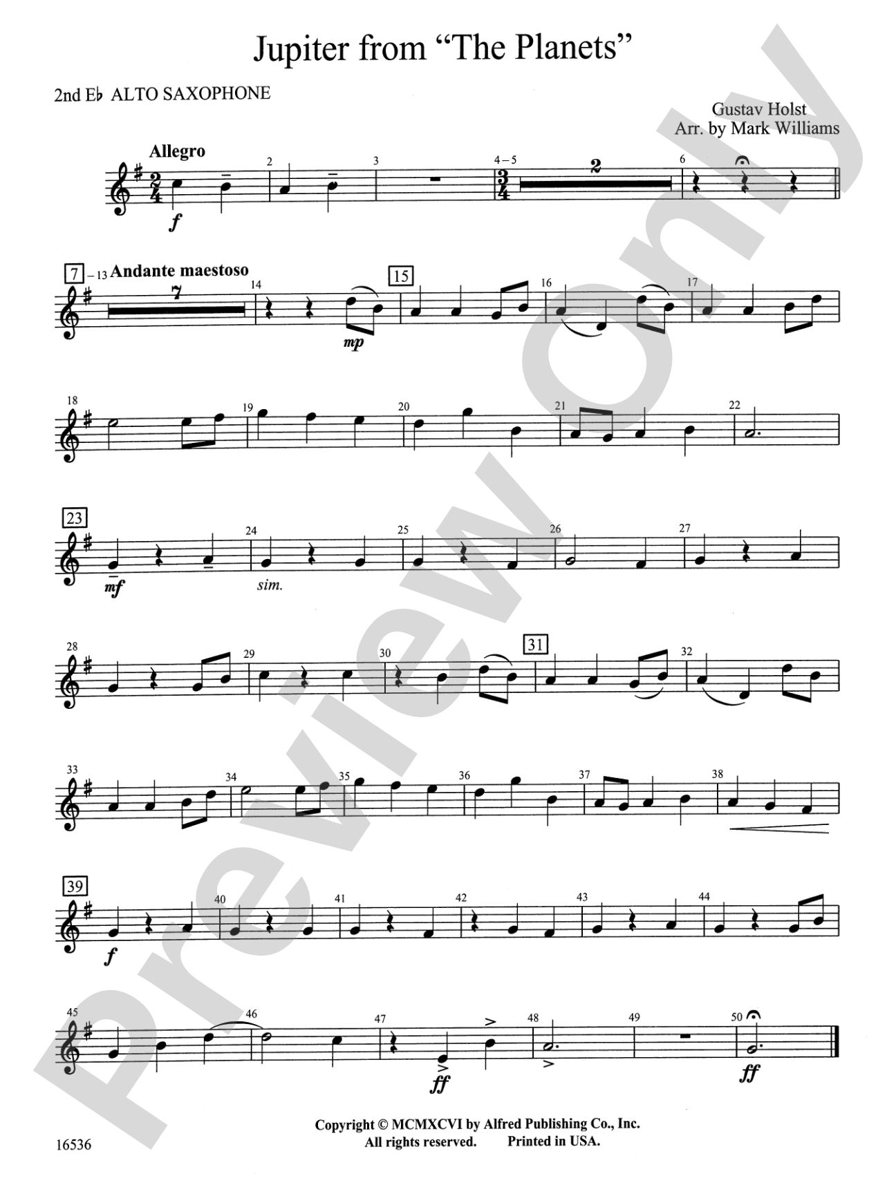 Jupiter from "The Planets": 2nd E-flat Alto Saxophone
