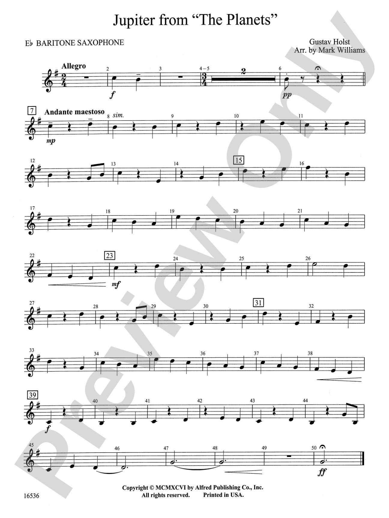 Jupiter from "The Planets": E-flat Baritone Saxophone