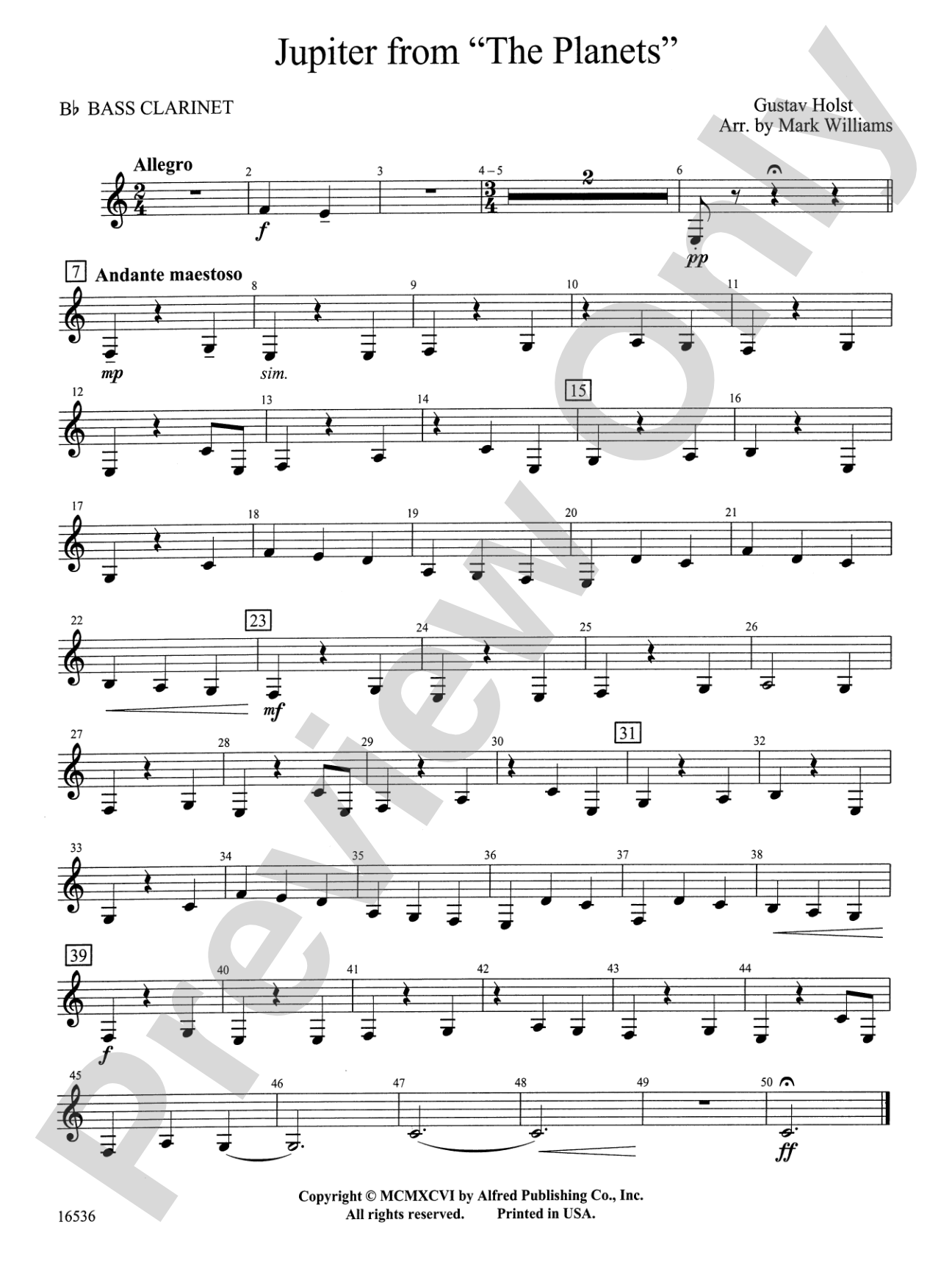 Jupiter from "The Planets": B-flat Bass Clarinet