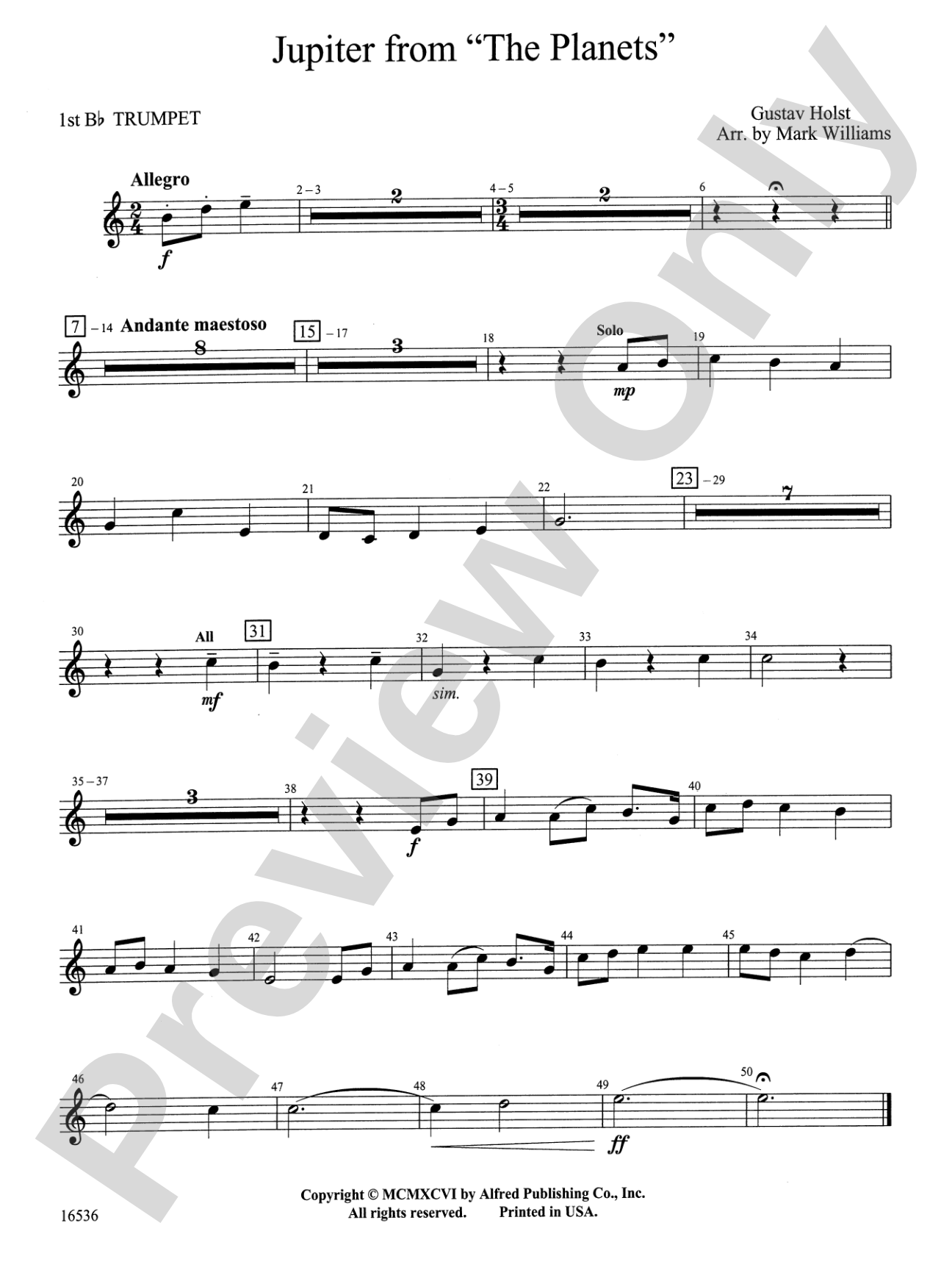 Jupiter from "The Planets": 1st B-flat Trumpet