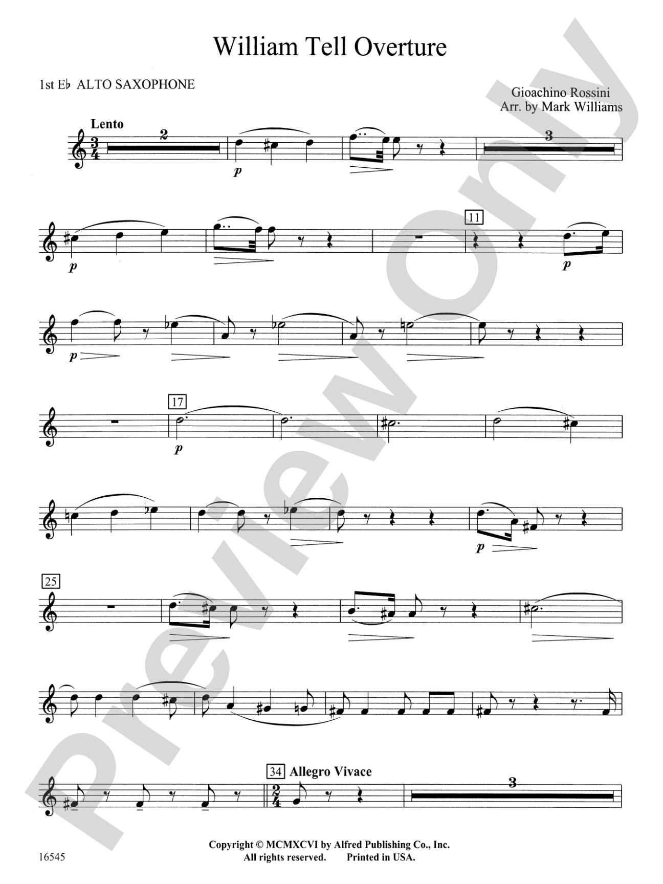 William Tell Overture: E-flat Alto Saxophone