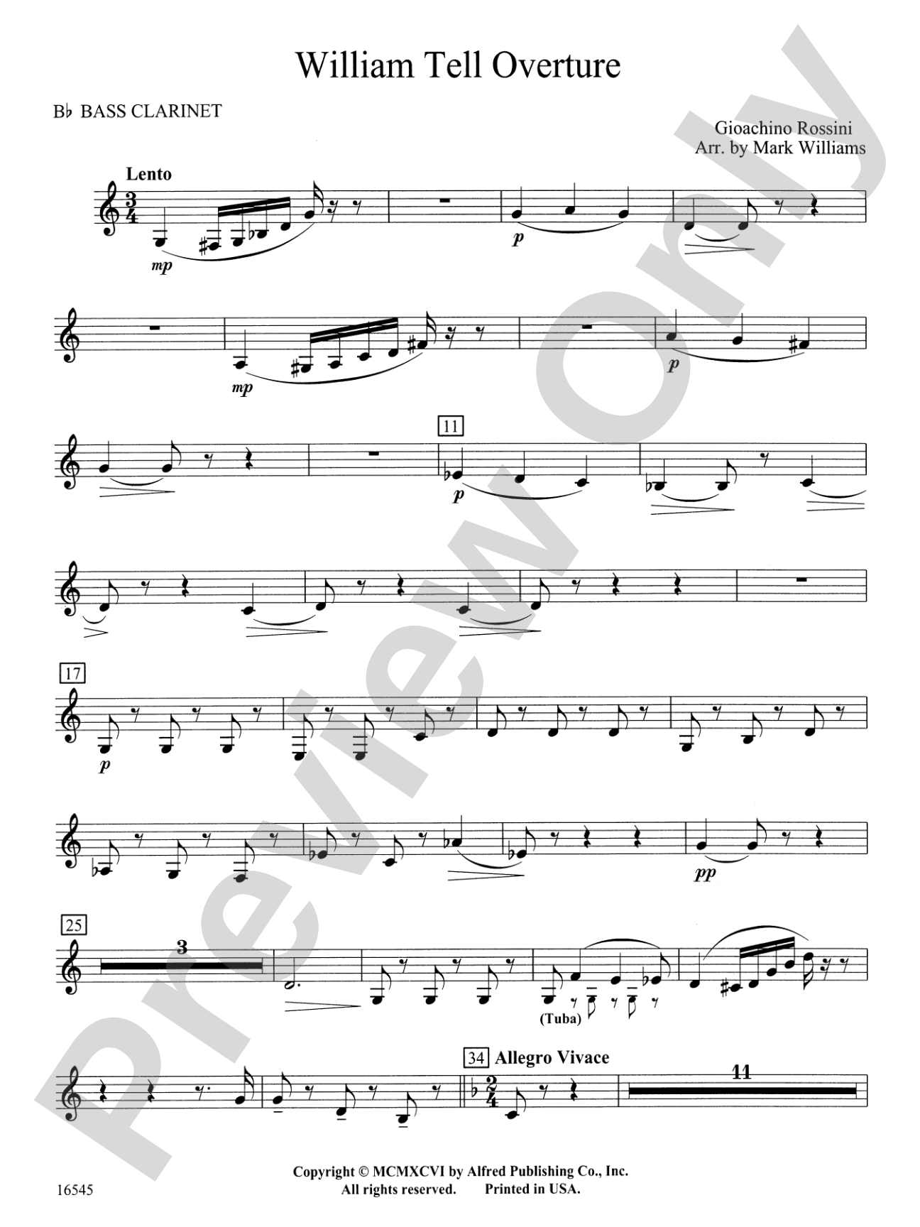 William Tell Overture: B-flat Bass Clarinet