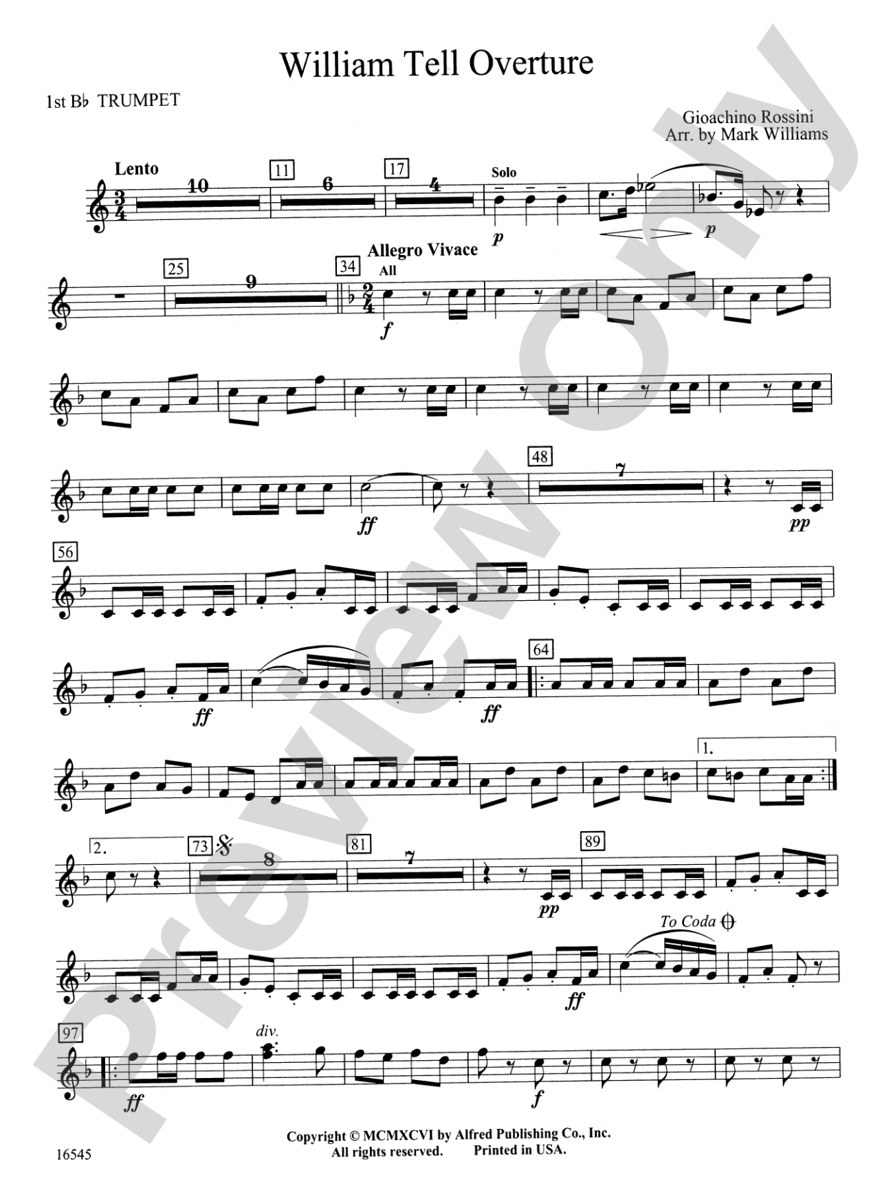 William Tell Overture: 1st B-flat Trumpet
