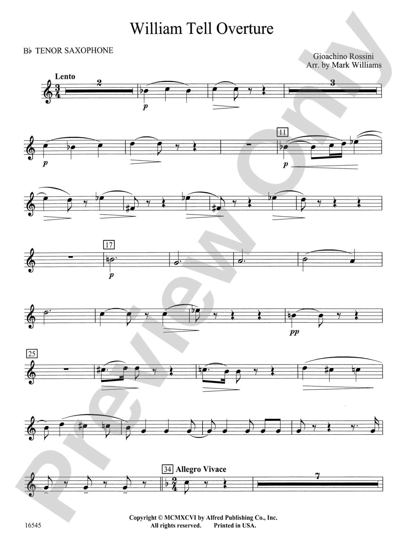William Tell Overture: B-flat Tenor Saxophone