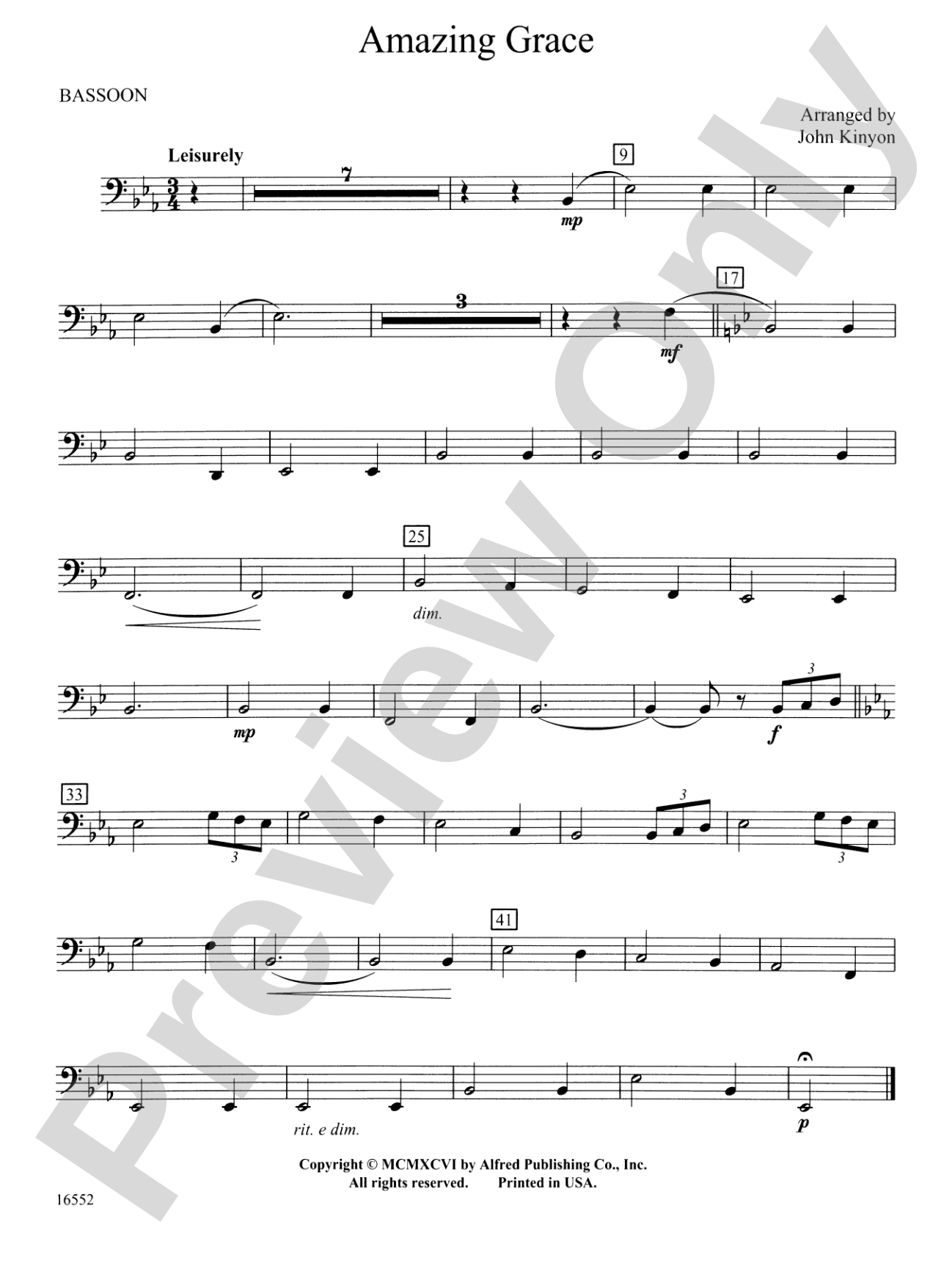 Amazing Grace: Bassoon