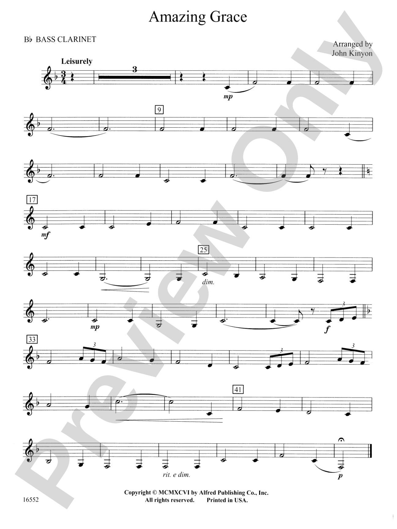 Amazing Grace: B-flat Bass Clarinet