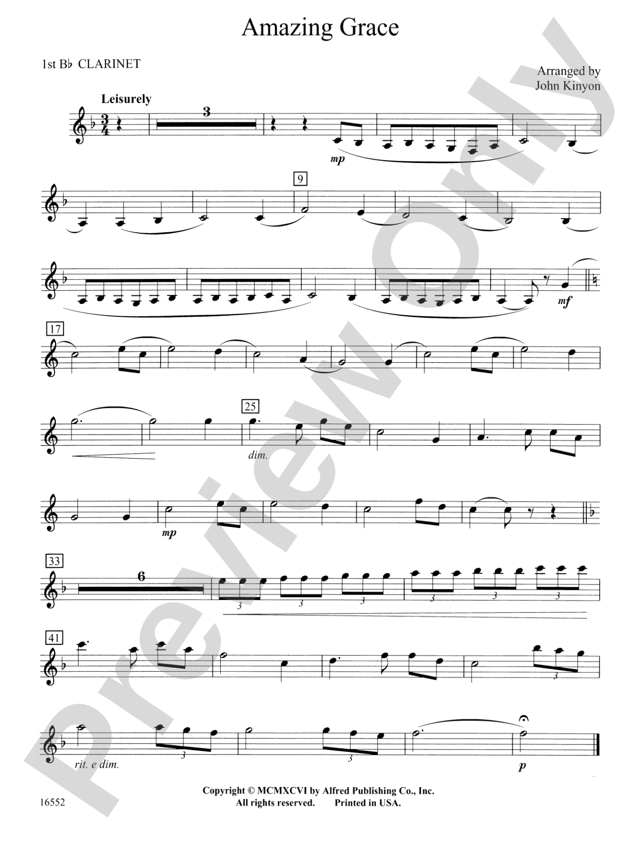 Amazing Grace: 1st B-flat Clarinet