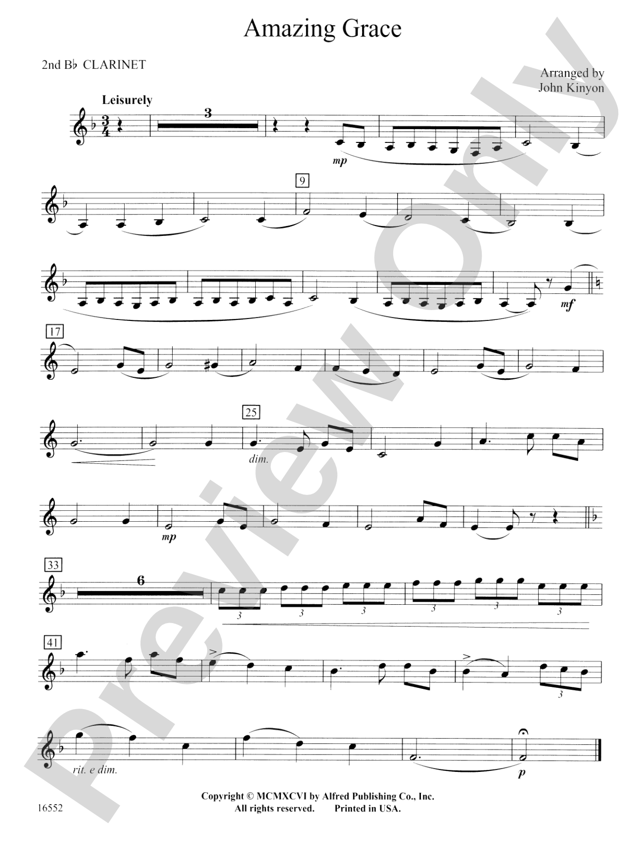 Amazing Grace: 2nd B-flat Clarinet