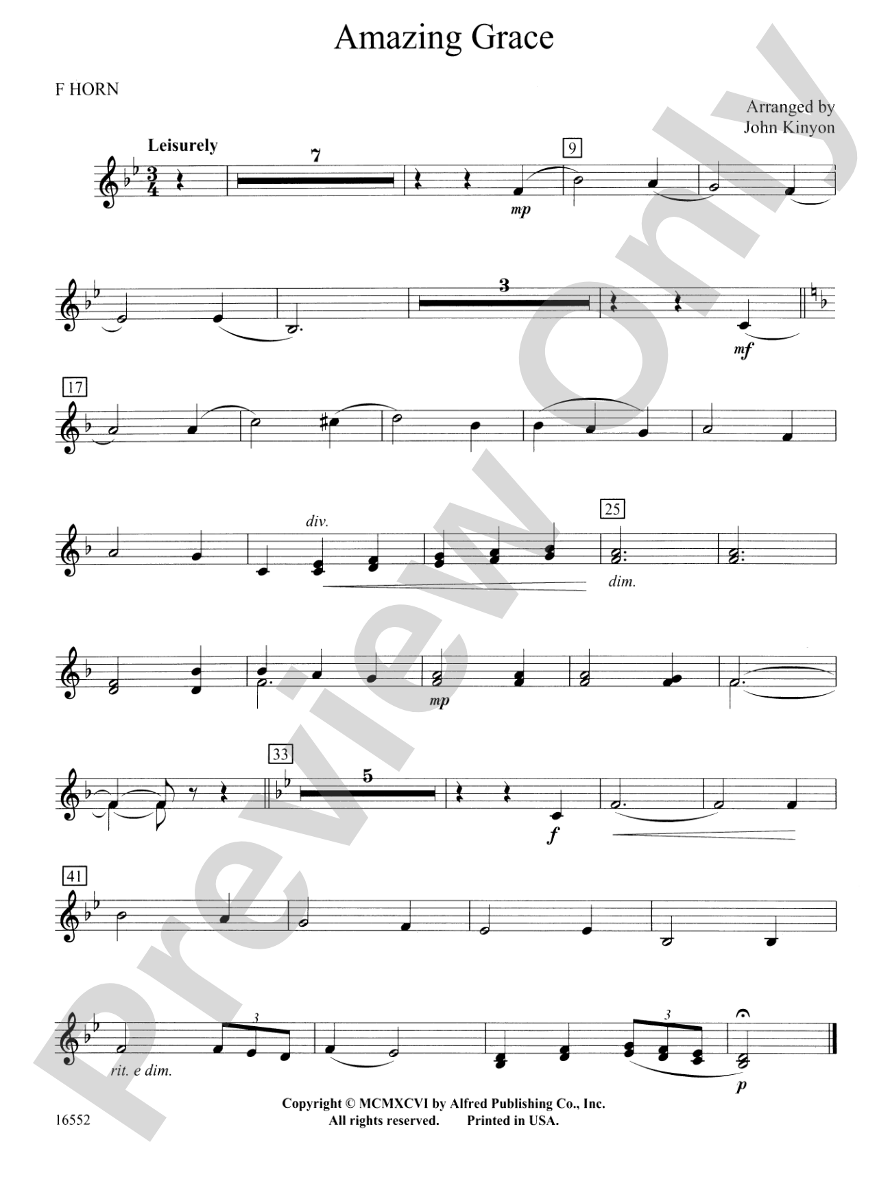 Amazing Grace: 1st F Horn