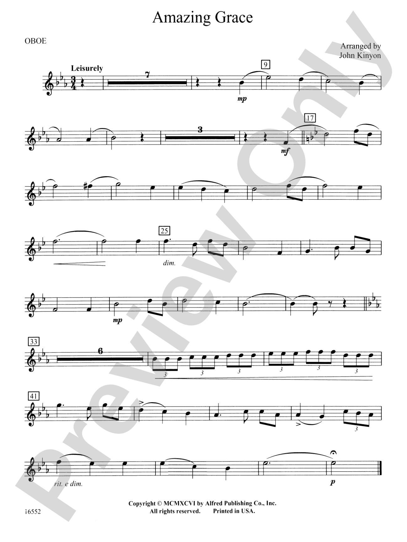 Amazing Grace: Oboe