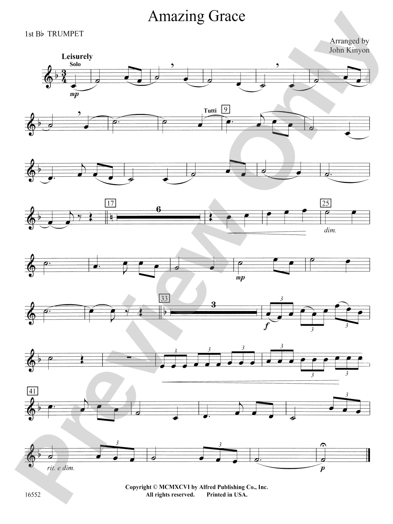 Amazing Grace: 1st B-flat Trumpet