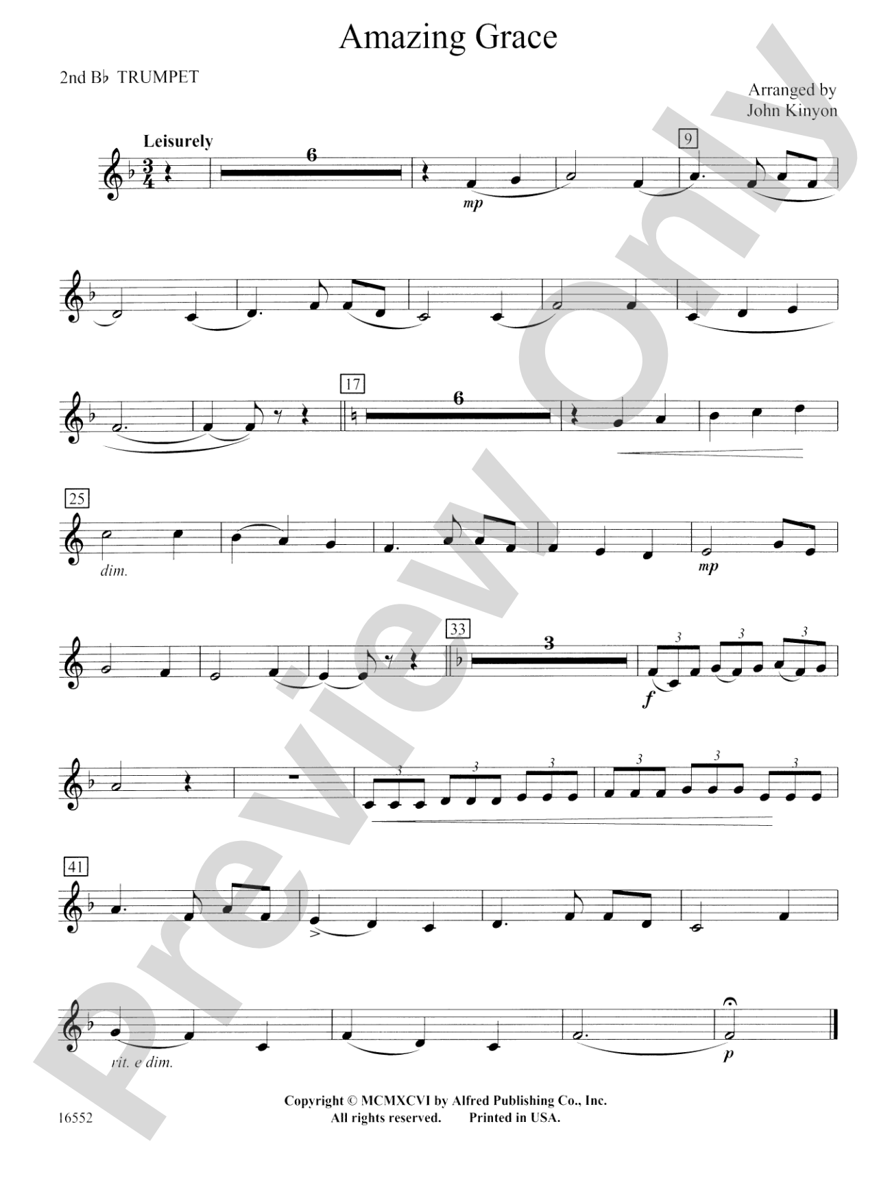 Amazing Grace: 2nd B-flat Trumpet