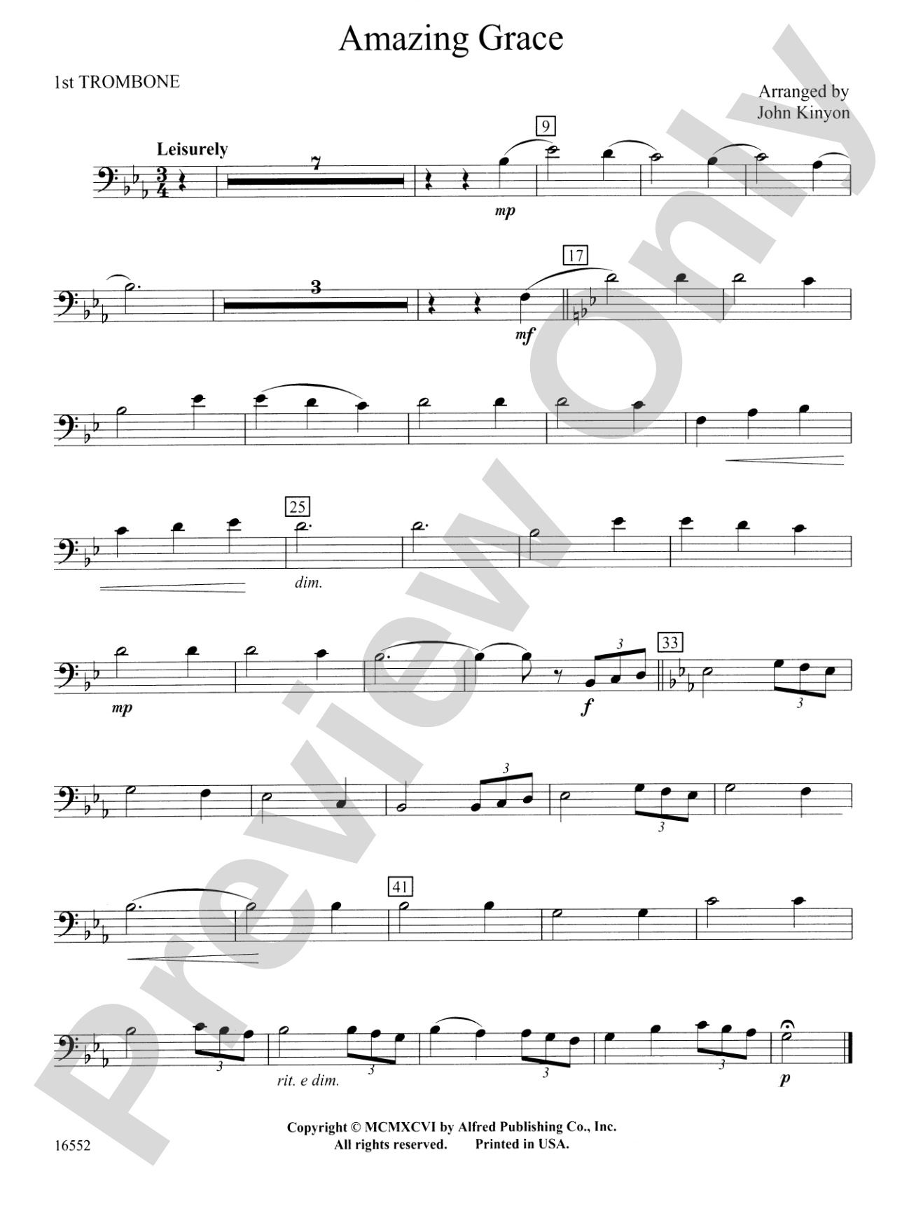 Amazing Grace: 1st Trombone