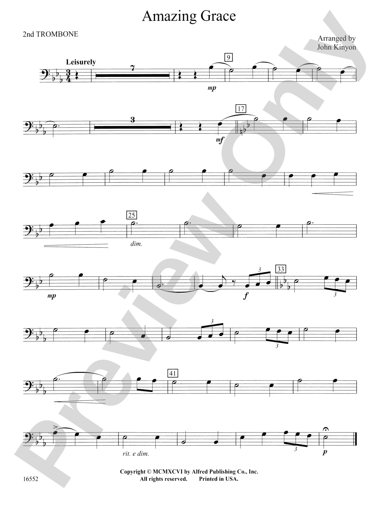 Amazing Grace: 2nd Trombone