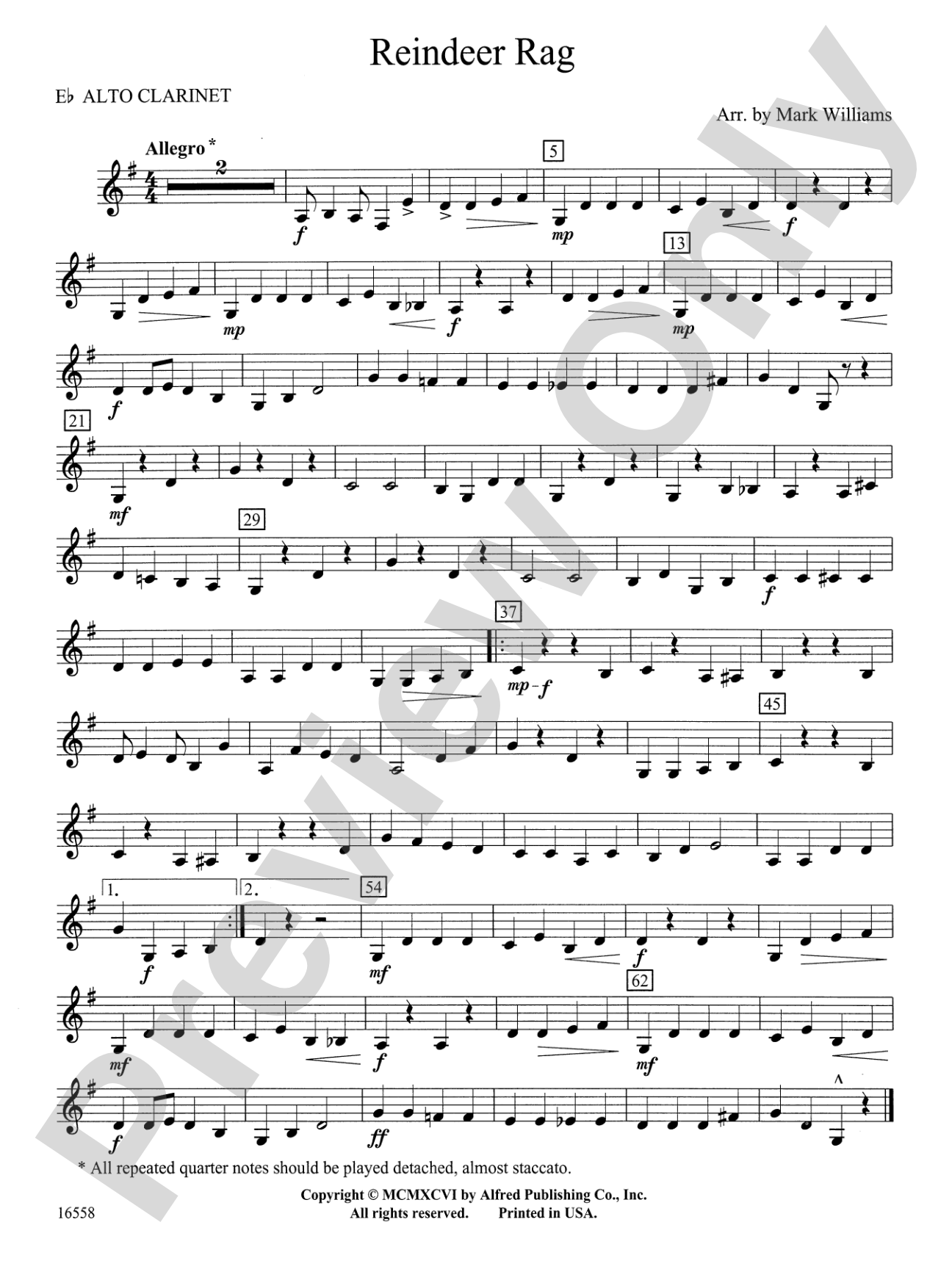 Reindeer Rag: E-flat Alto Clarinet
