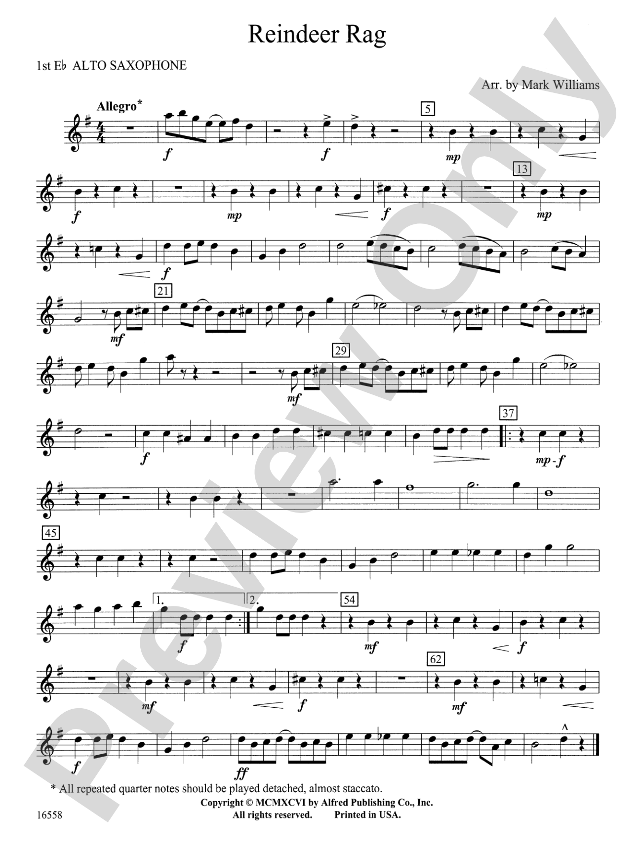 Reindeer Rag: E-flat Alto Saxophone