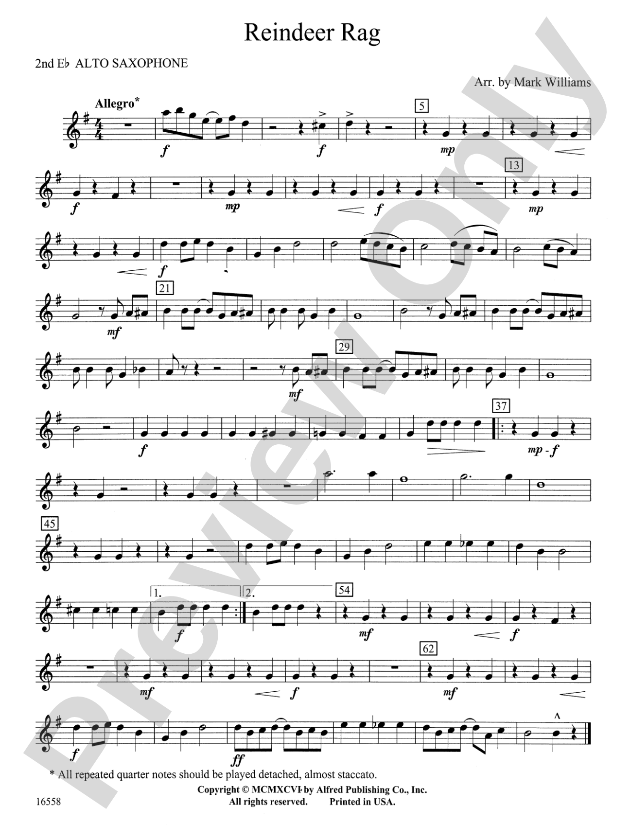Reindeer Rag: 2nd E-flat Alto Saxophone