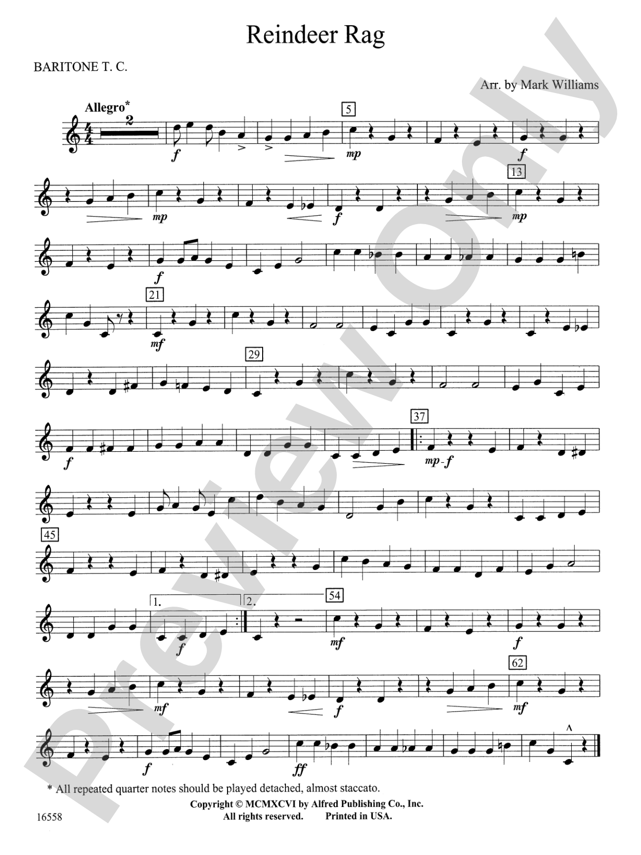 Reindeer Rag: Baritone T.C.