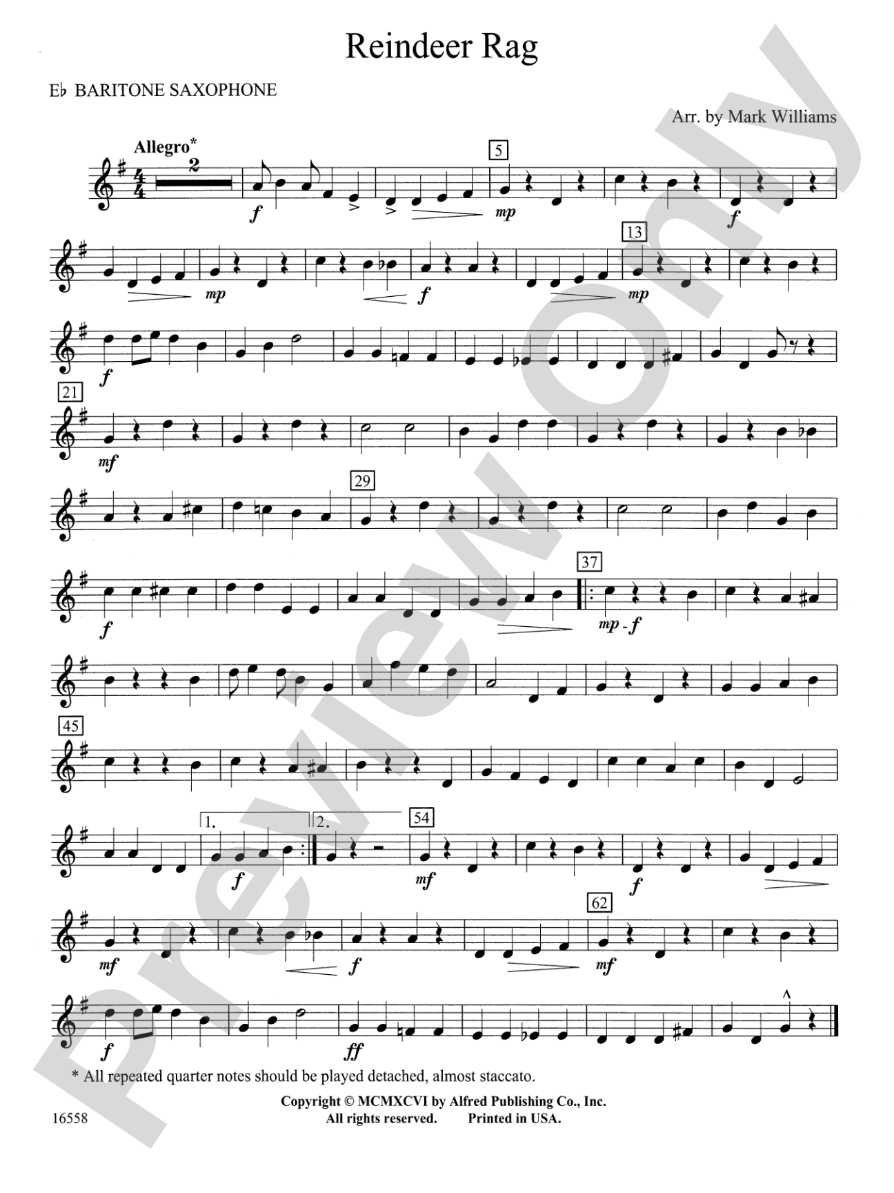 Reindeer Rag: E-flat Baritone Saxophone