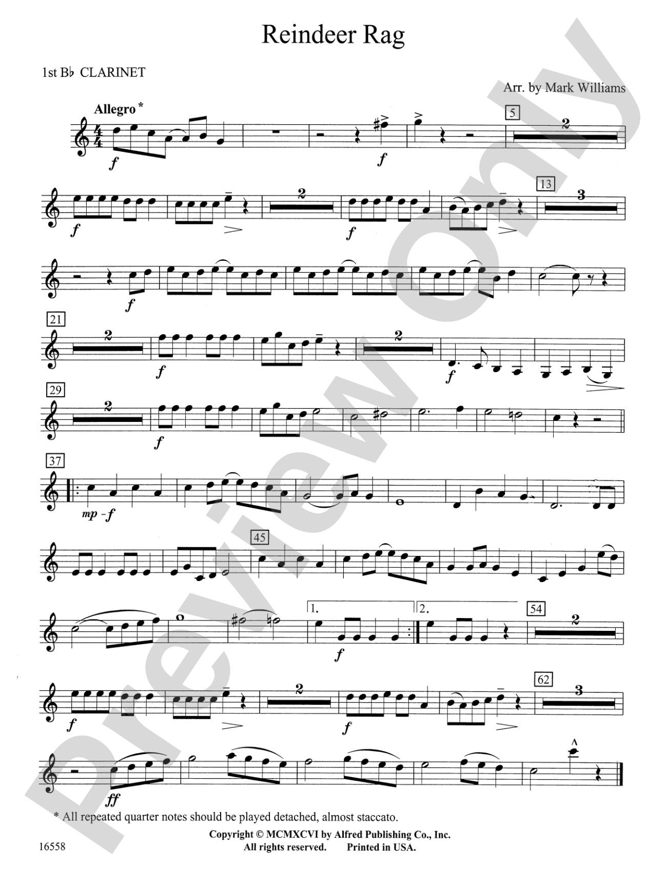 Reindeer Rag: 1st B-flat Clarinet