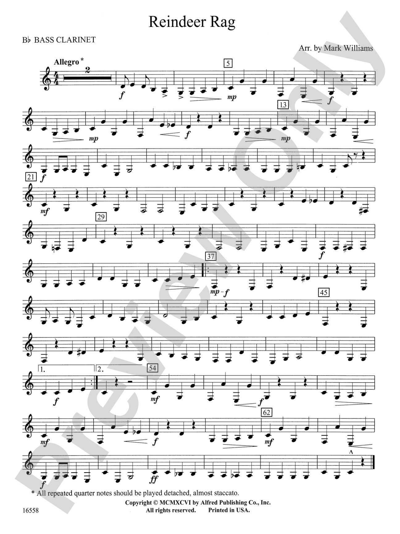 Reindeer Rag: B-flat Bass Clarinet