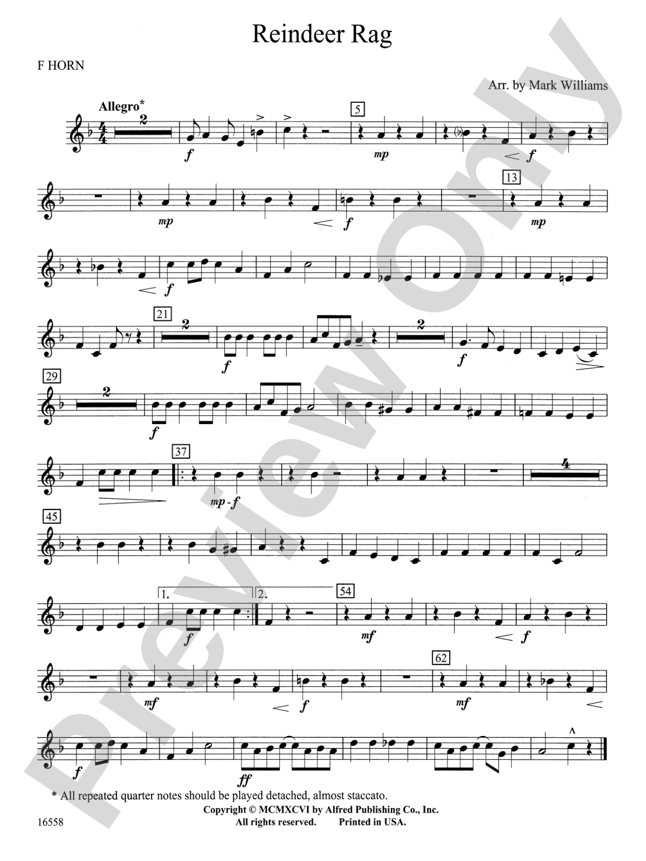 Reindeer Rag: 1st F Horn