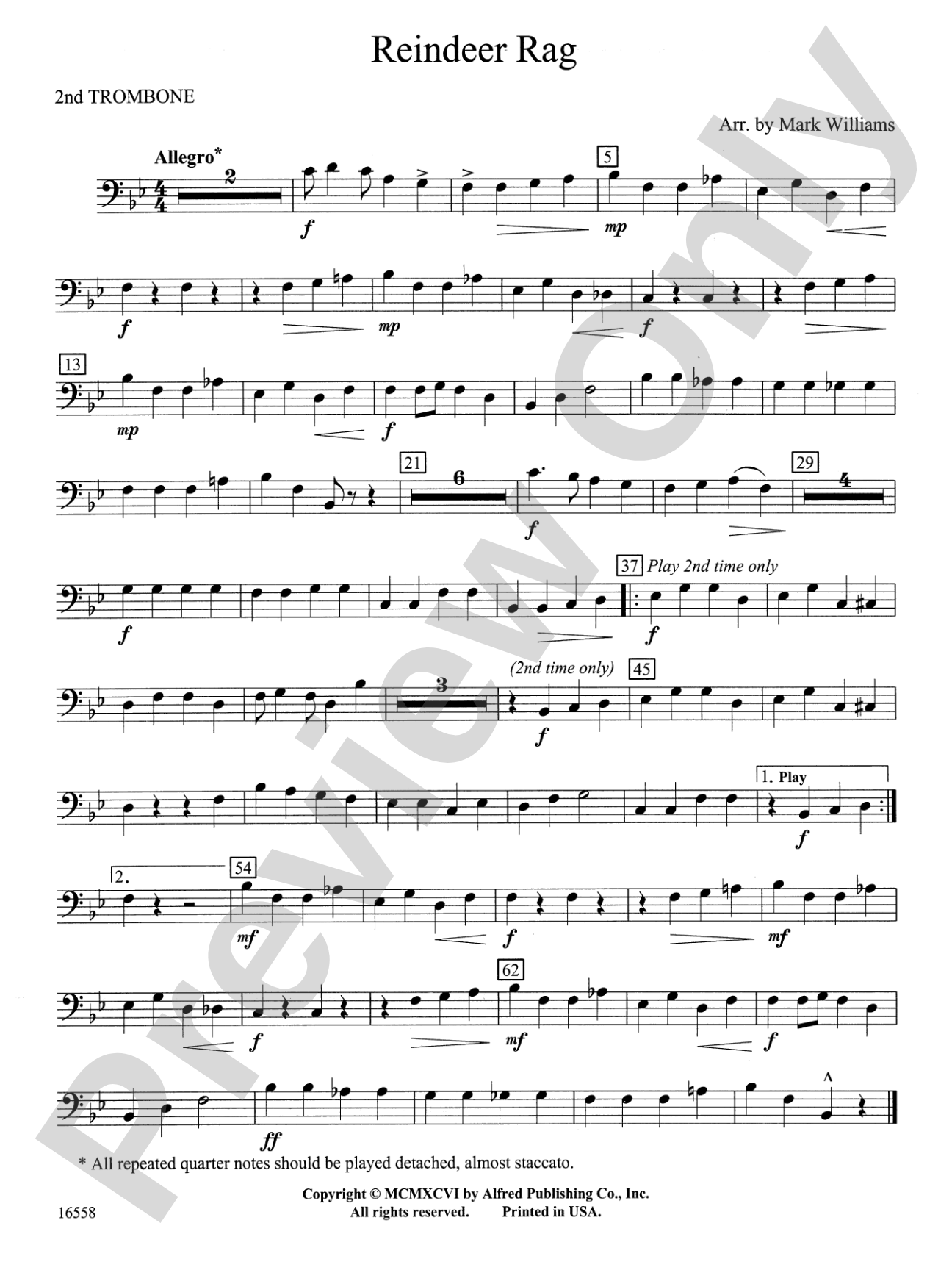 Reindeer Rag: 2nd Trombone