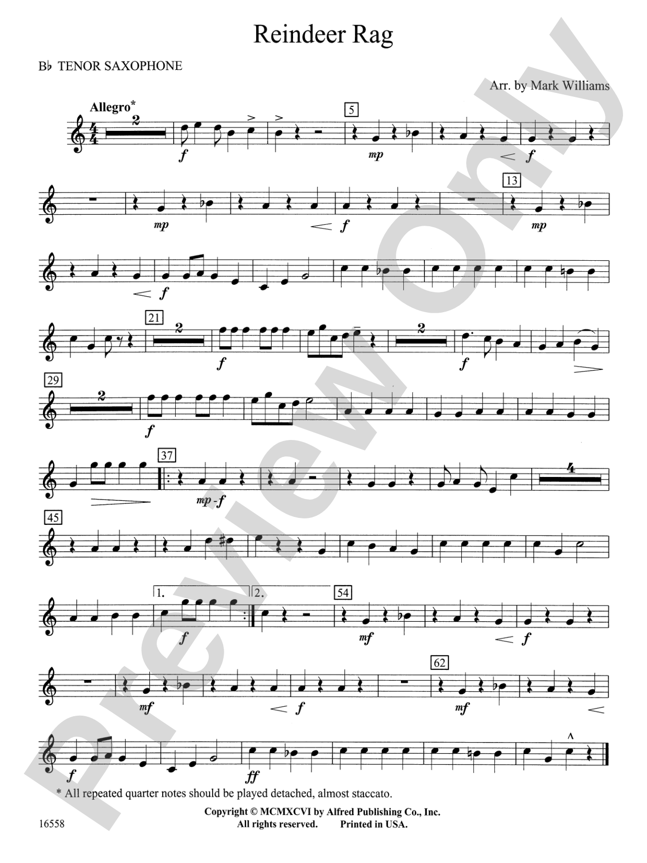 Reindeer Rag: B-flat Tenor Saxophone