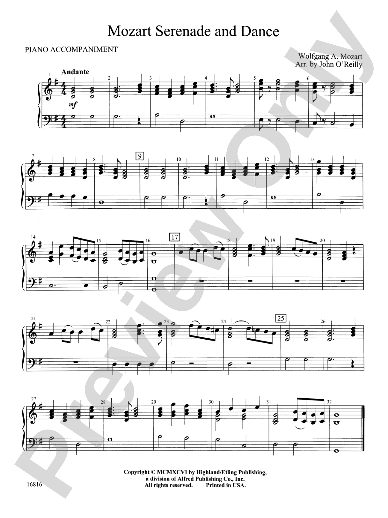 Mozart Serenade and Dance: Piano Accompaniment
