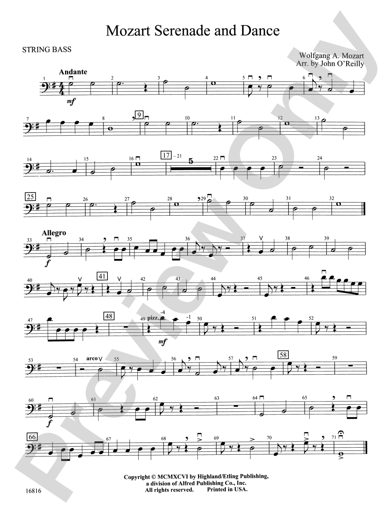 Mozart Serenade and Dance: String Bass