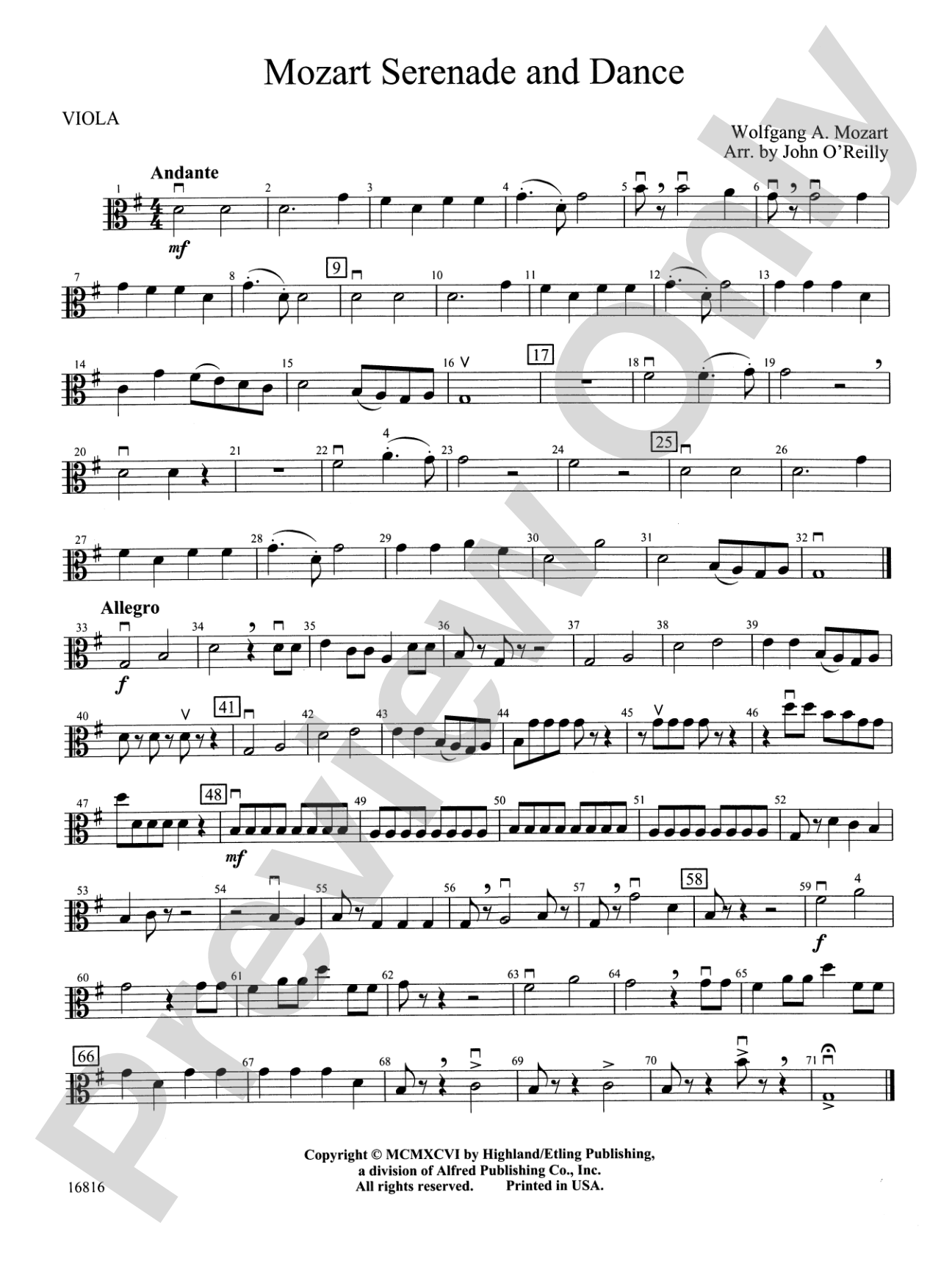 Mozart Serenade and Dance: Viola