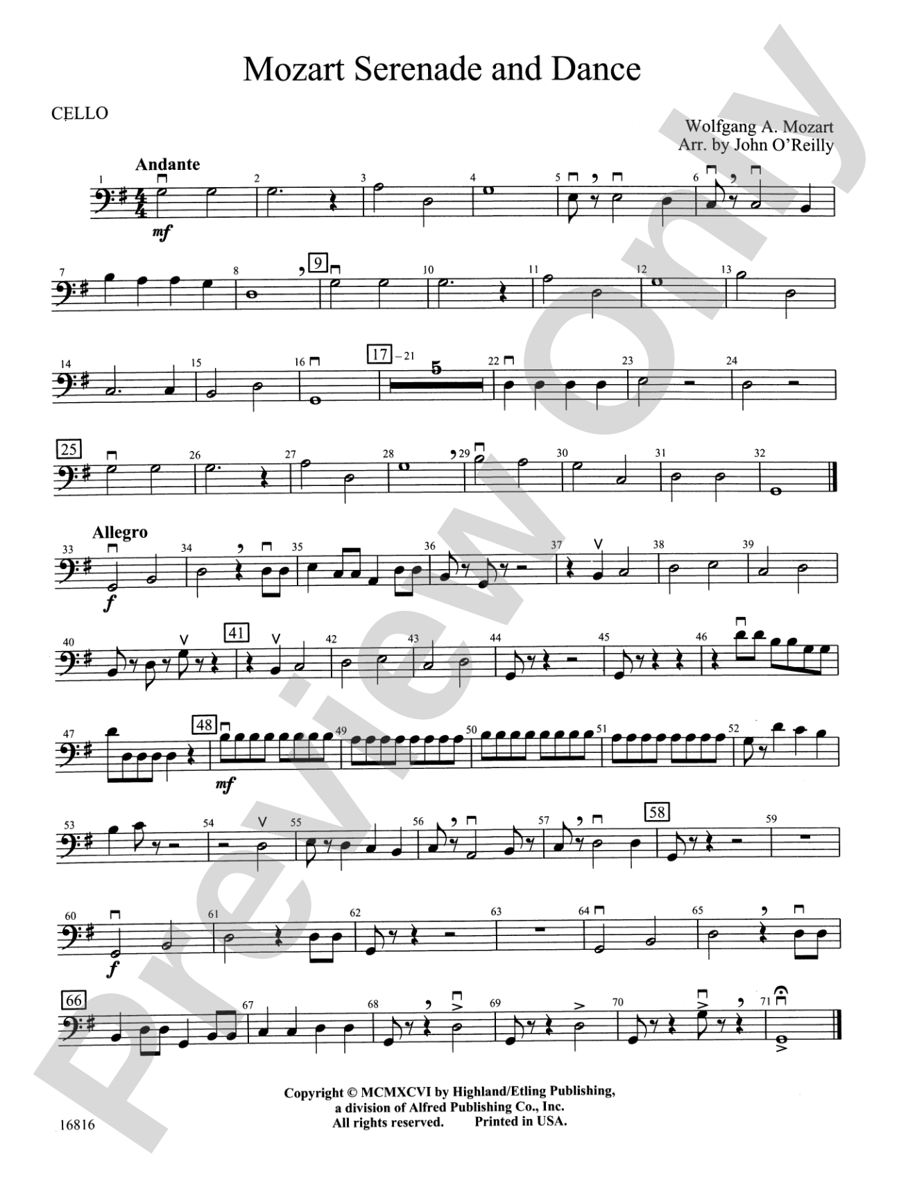 Mozart Serenade and Dance: Cello