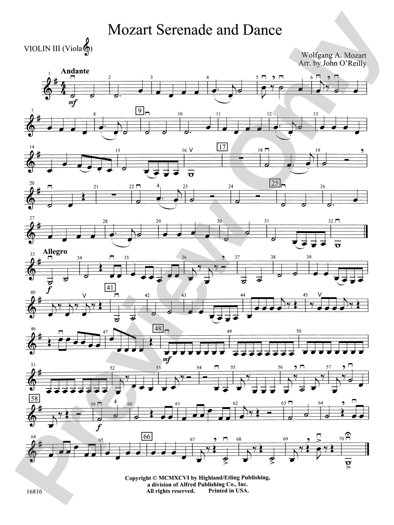 Mozart Serenade and Dance: 3rd Violin (Viola [TC])