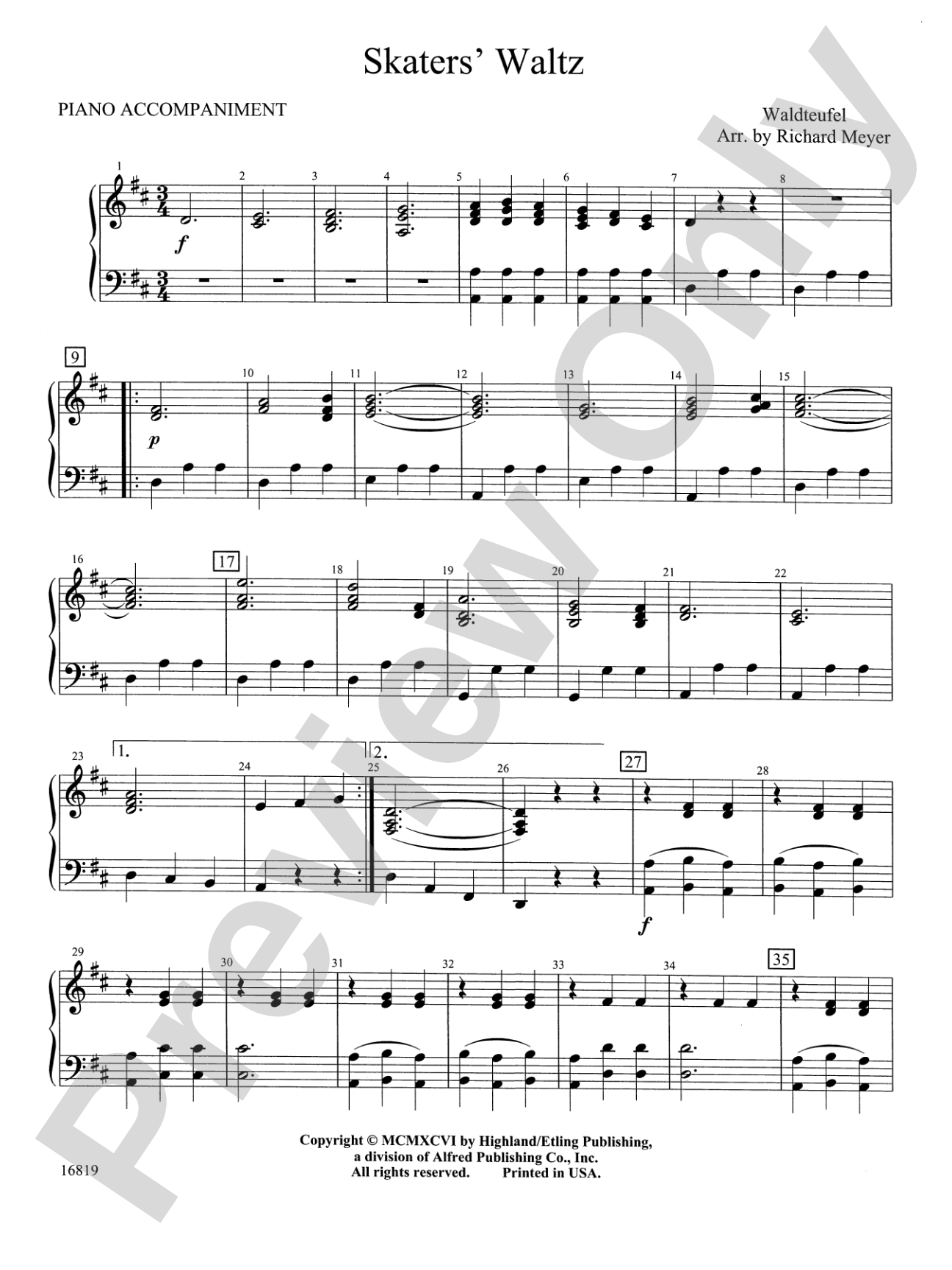 Skaters' Waltz: Piano Accompaniment