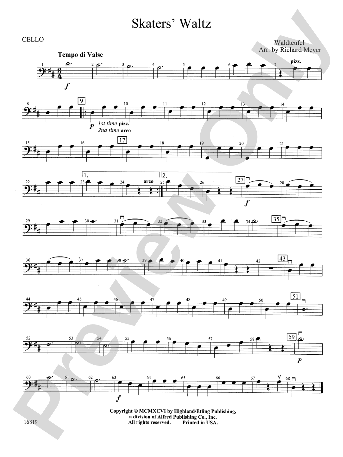 Skaters' Waltz: Cello