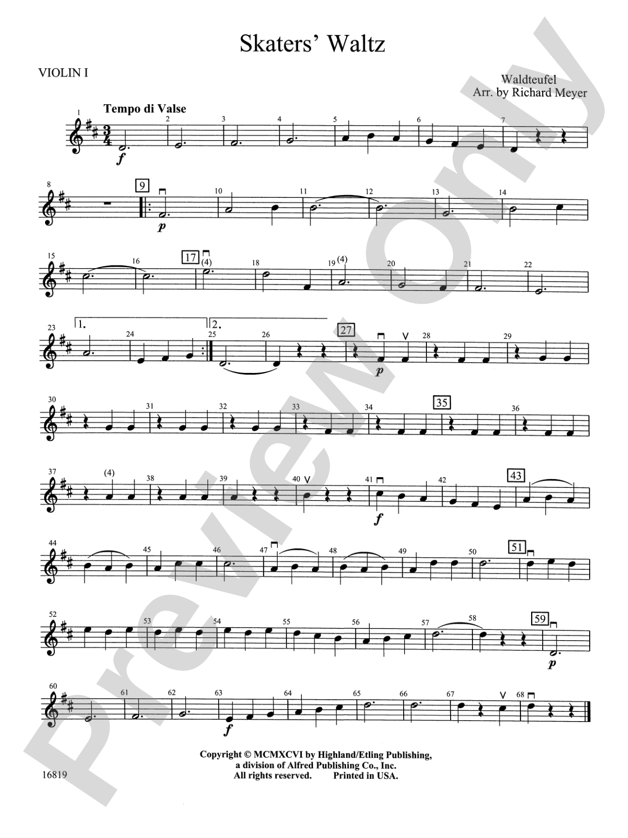Skaters' Waltz: 1st Violin