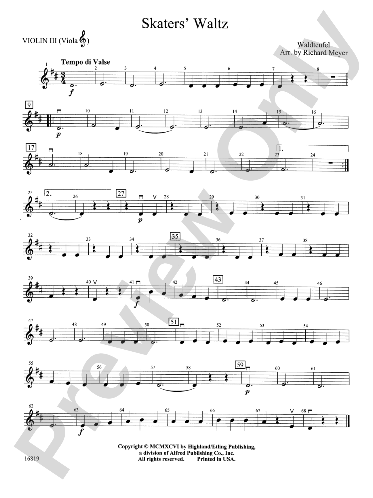 Skaters' Waltz: 3rd Violin (Viola [TC])