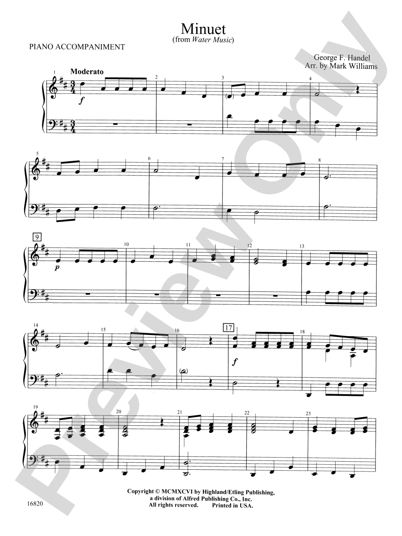 Minuet from Water Music: Piano Accompaniment